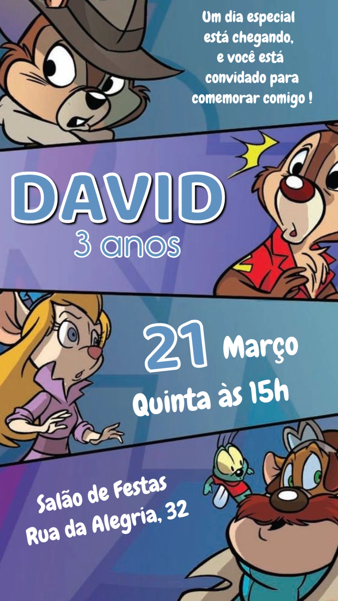 Convite Aniversário Tico e Teco Detetives para Editar Online