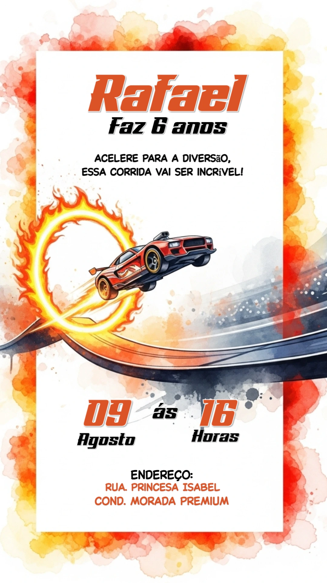 Convite de Aniversário Carros de Corrida para Editar Online