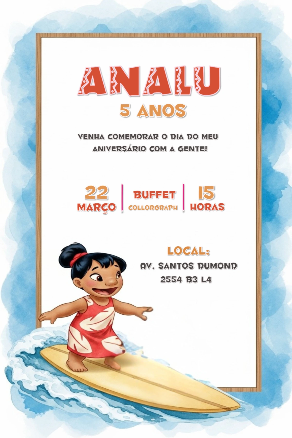Convite de Aniversário Lilo e Stitch para Editar Online