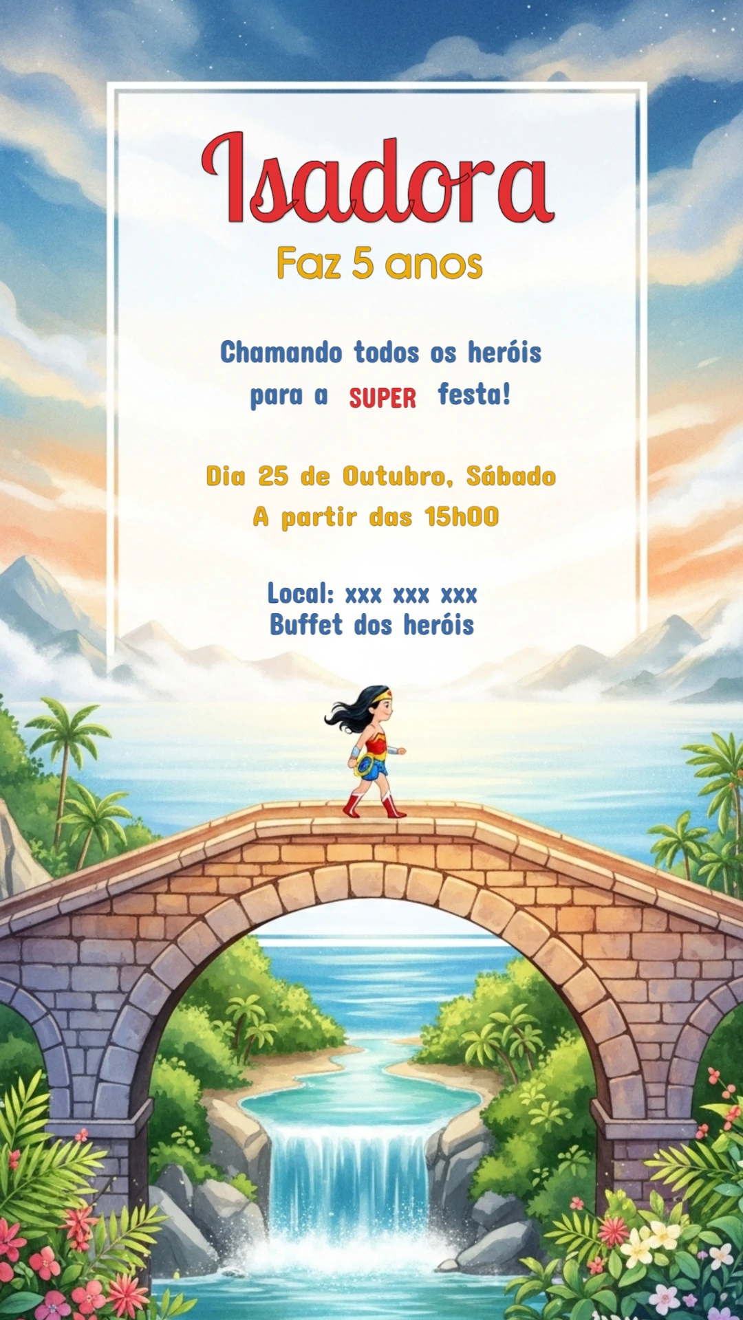 Convite de Aniversário Mulher Maravilha para Editar Online