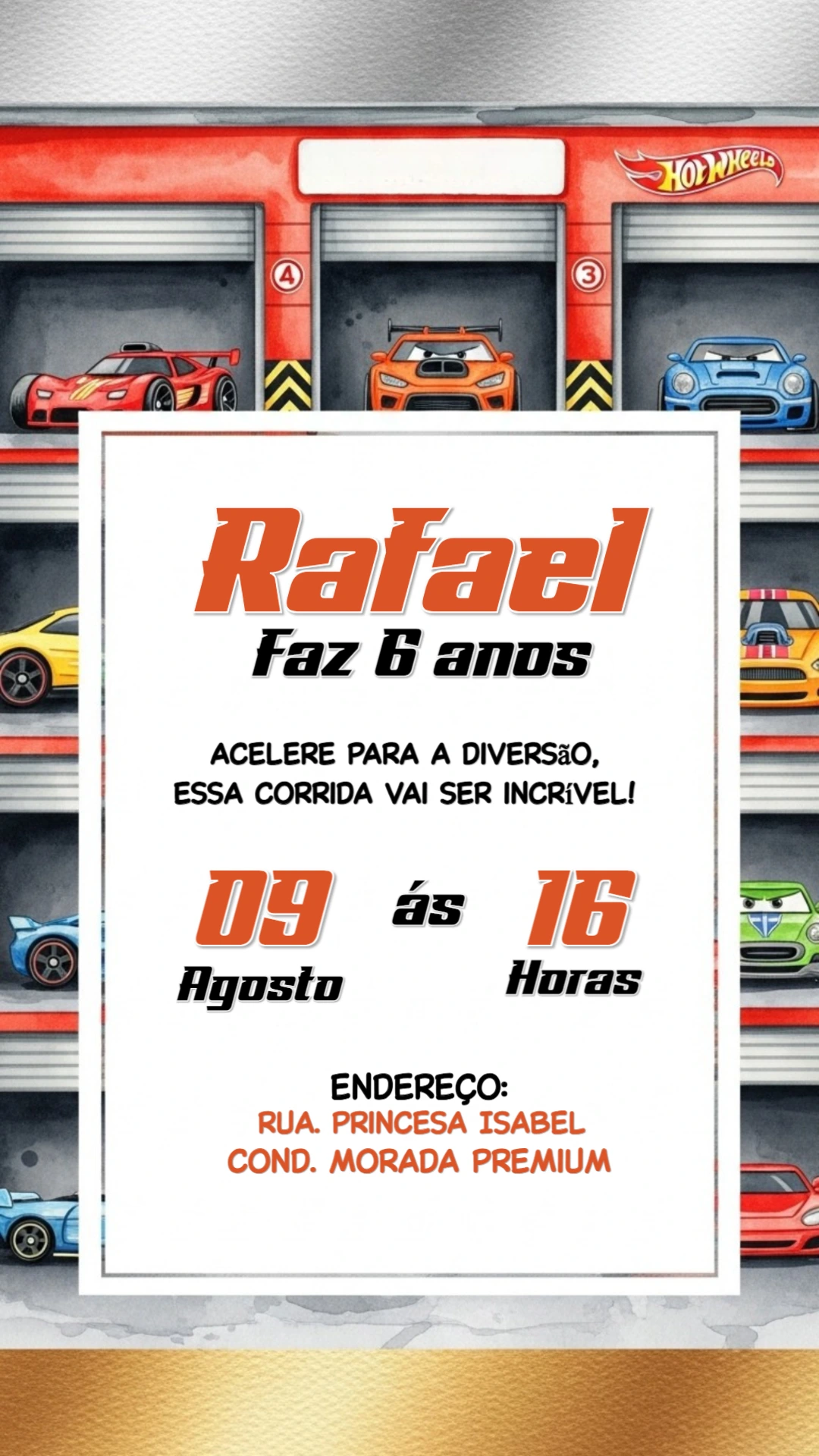 Convite de Aniversário Hotwheels Carros para Editar Online