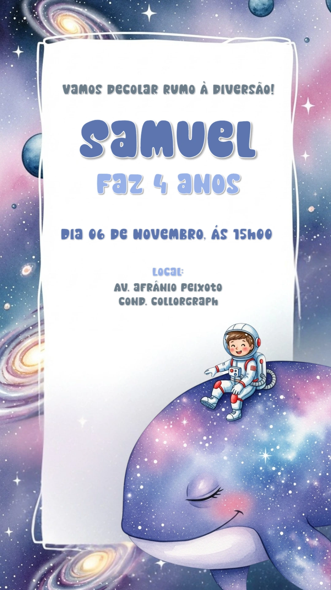 Convite de Aniversário Astronauta no Espaço para Editar Online
