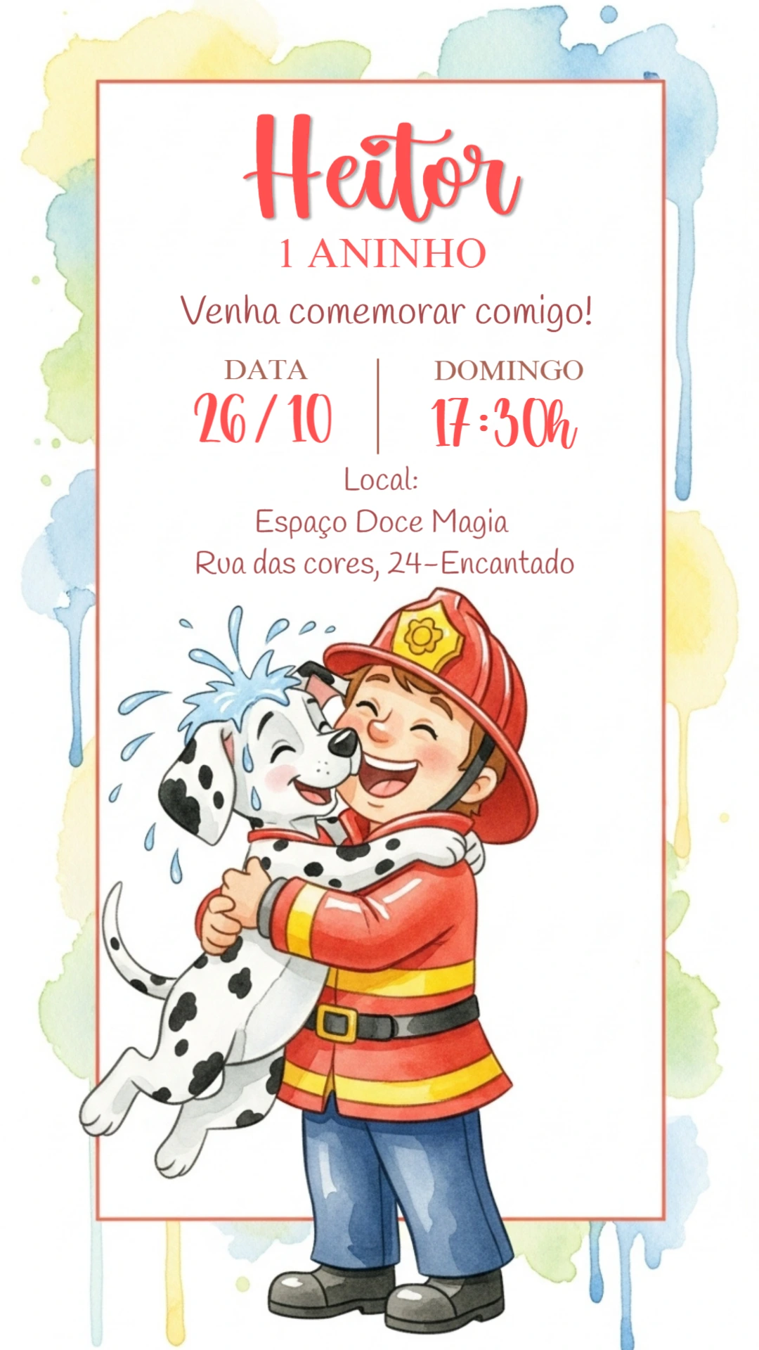 Convite Aniversário Bombeiro com Menino para Editar Online