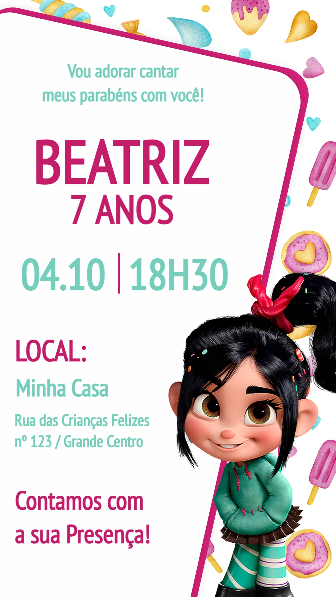 Convite Aniversário Vanellope Detona Ralph para Editar Online