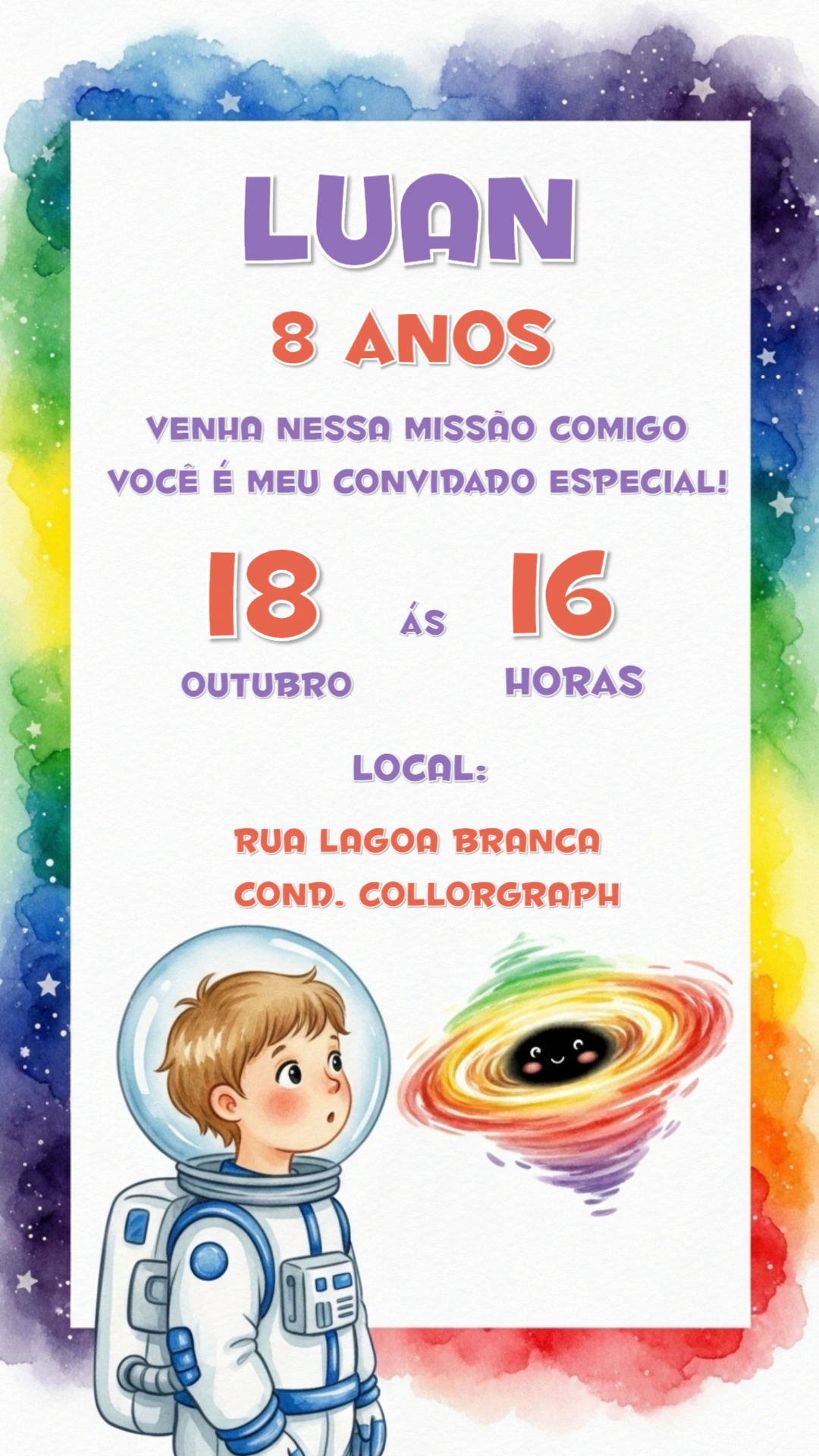 Convite de Aniversário Astronauta para Editar Online