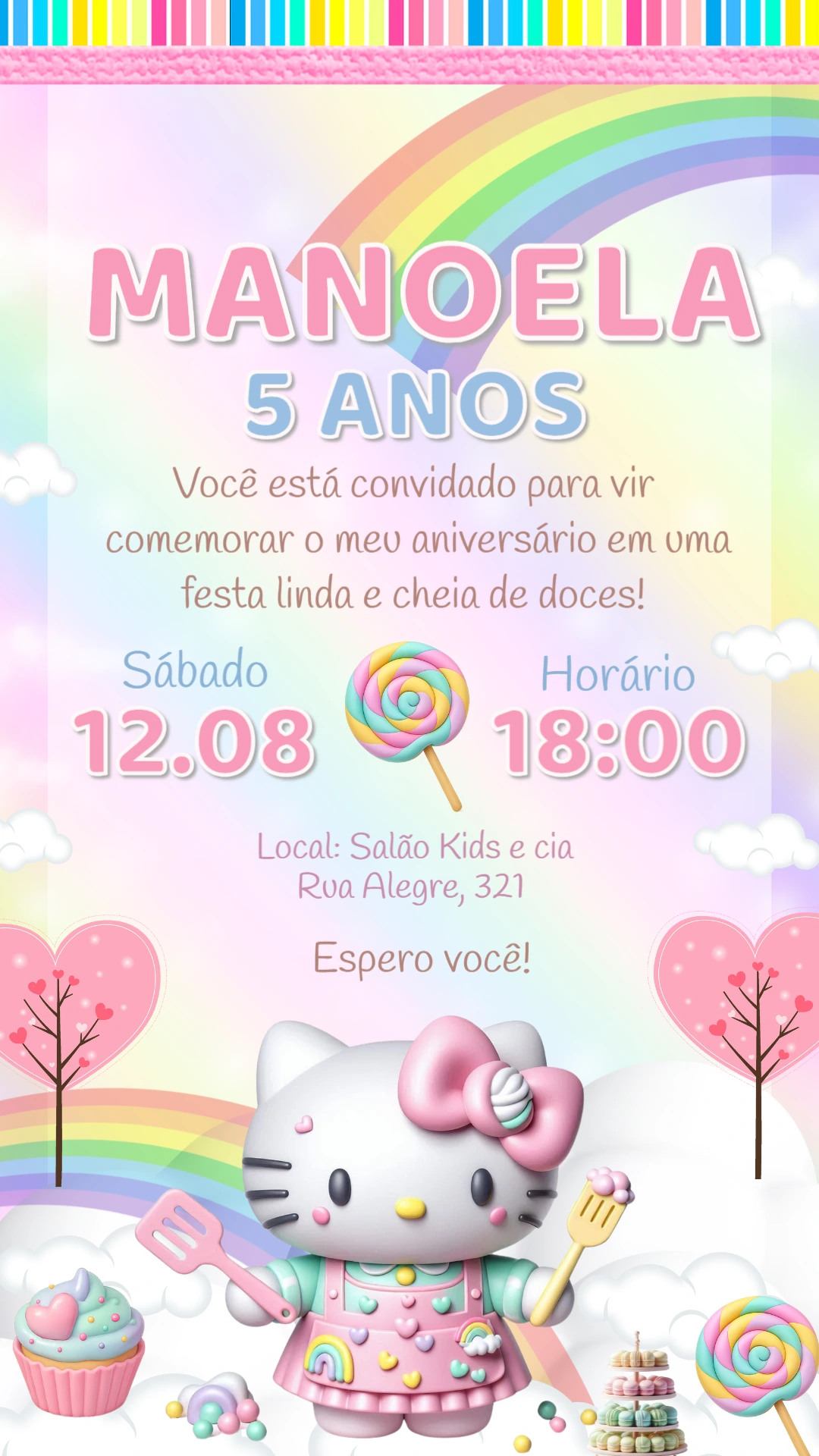 Convite Aniversário Hello Kitty Confeitaria para Editar Online