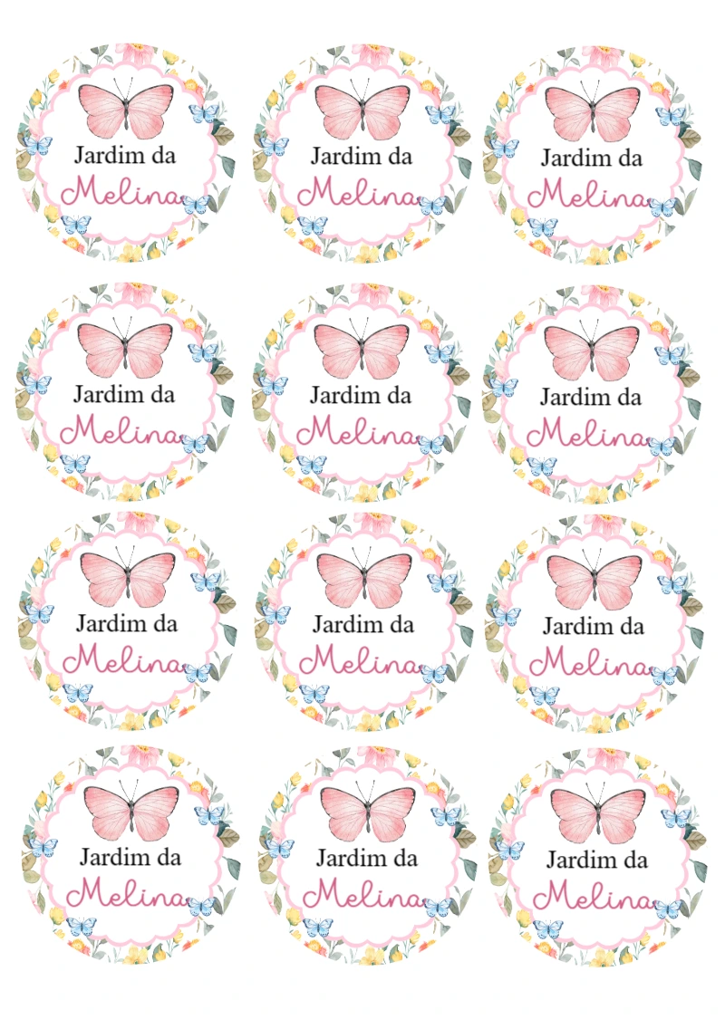 Adesivo Redondo Jardim das Borboletas para Editar Online