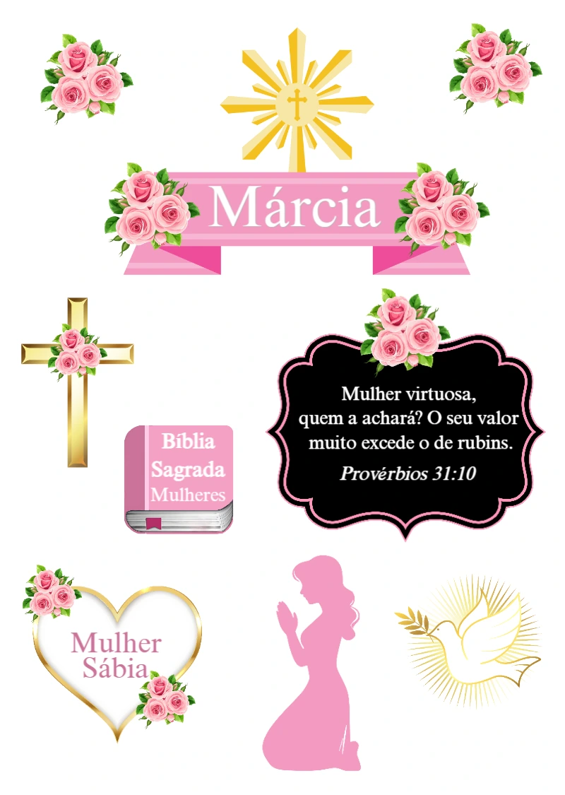 Topo de Bolo Evangélico Mulher Virtuosa para Editar Online