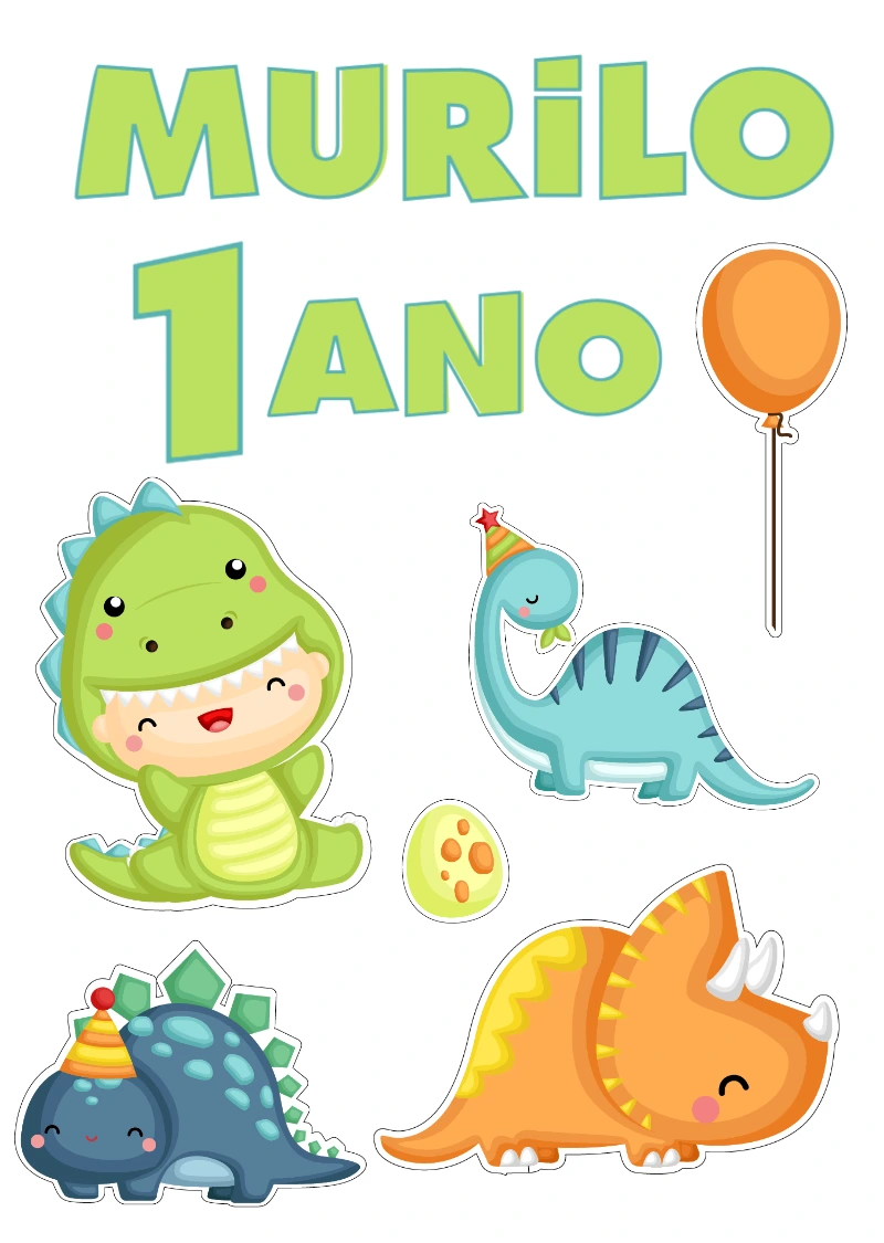 Topo de Bolo Dinossauro Fofo para Aniversário para Editar
