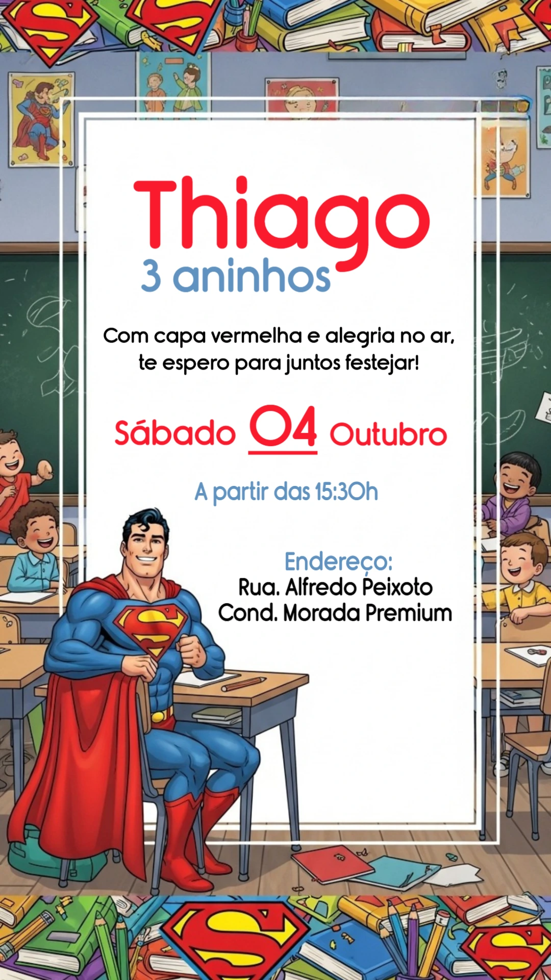 Convite de Aniversário Superman para Editar Online