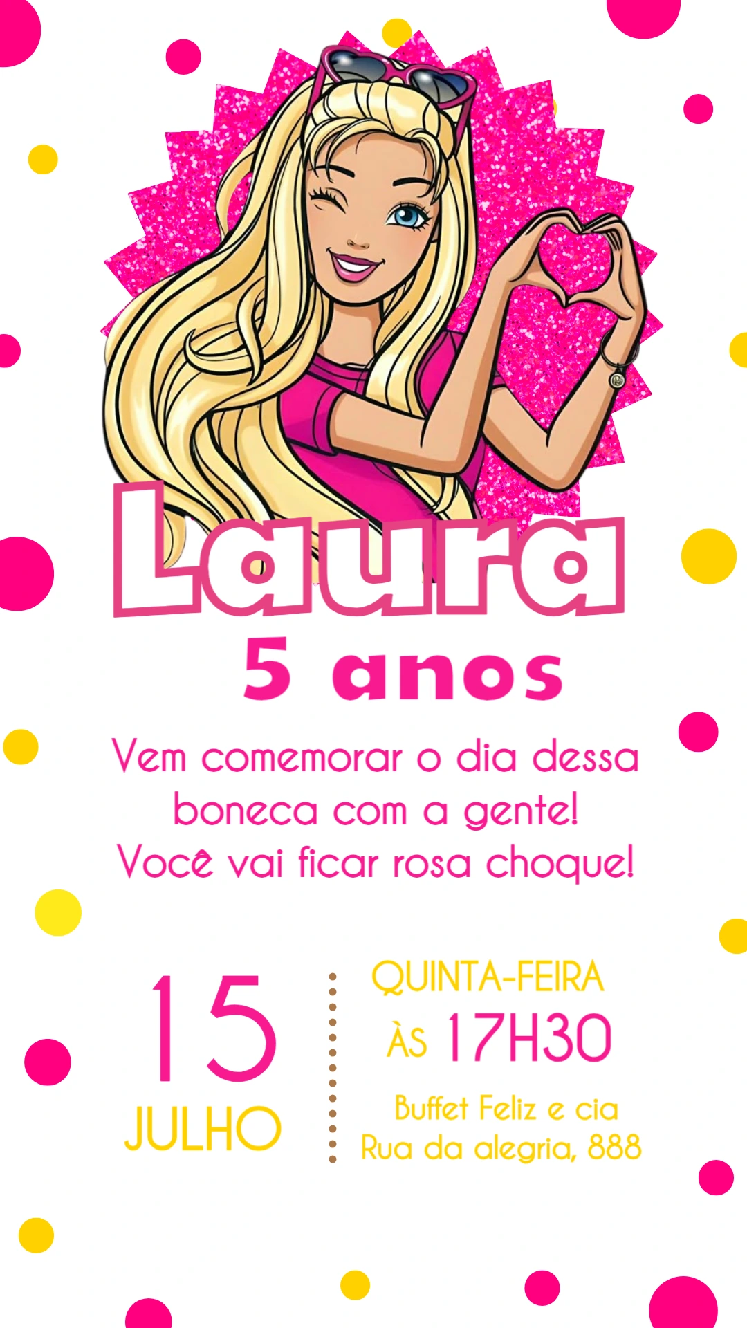 Convite de Aniversário Barbie Glitter para Editar Online