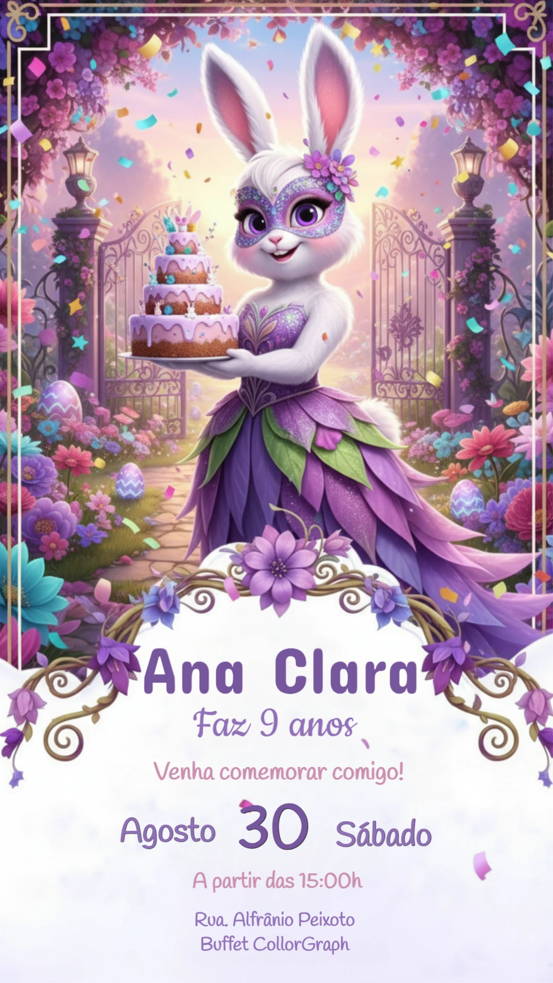 Convite Digital Aniversário Infantil Coelha Mágica Editável