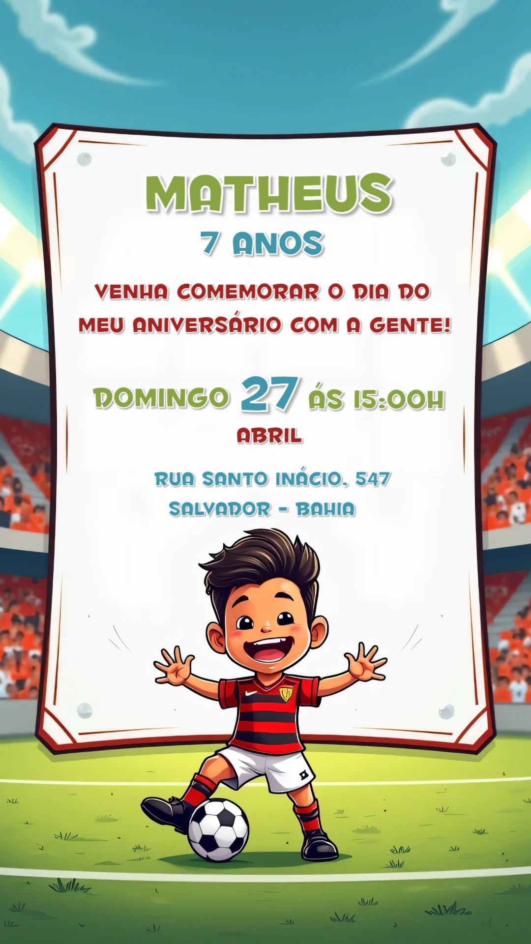 Convite Aniversário Futebol com Menino para Editar Online