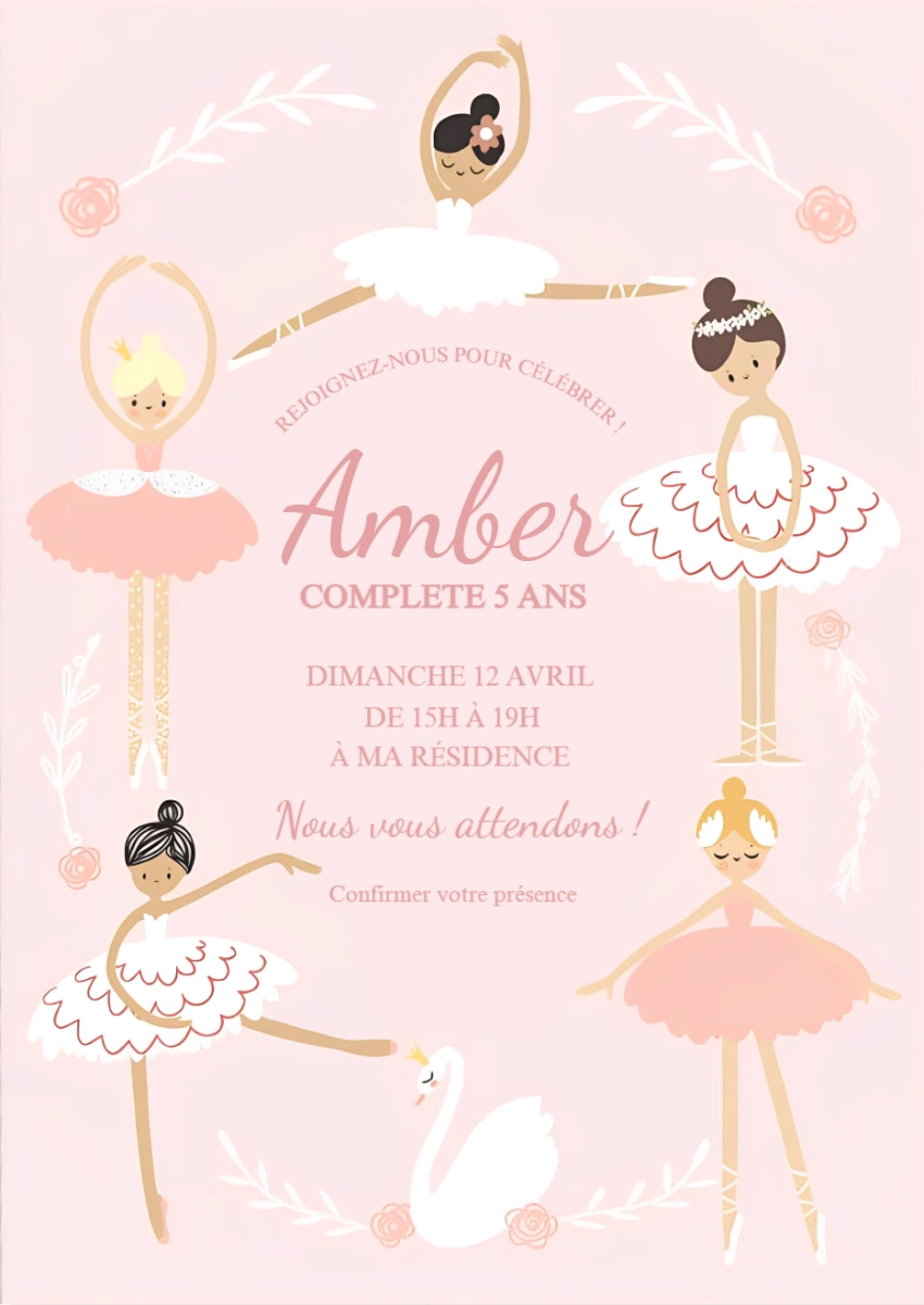 Invitation Anniversaire Ballerine à Modifier en Ligne