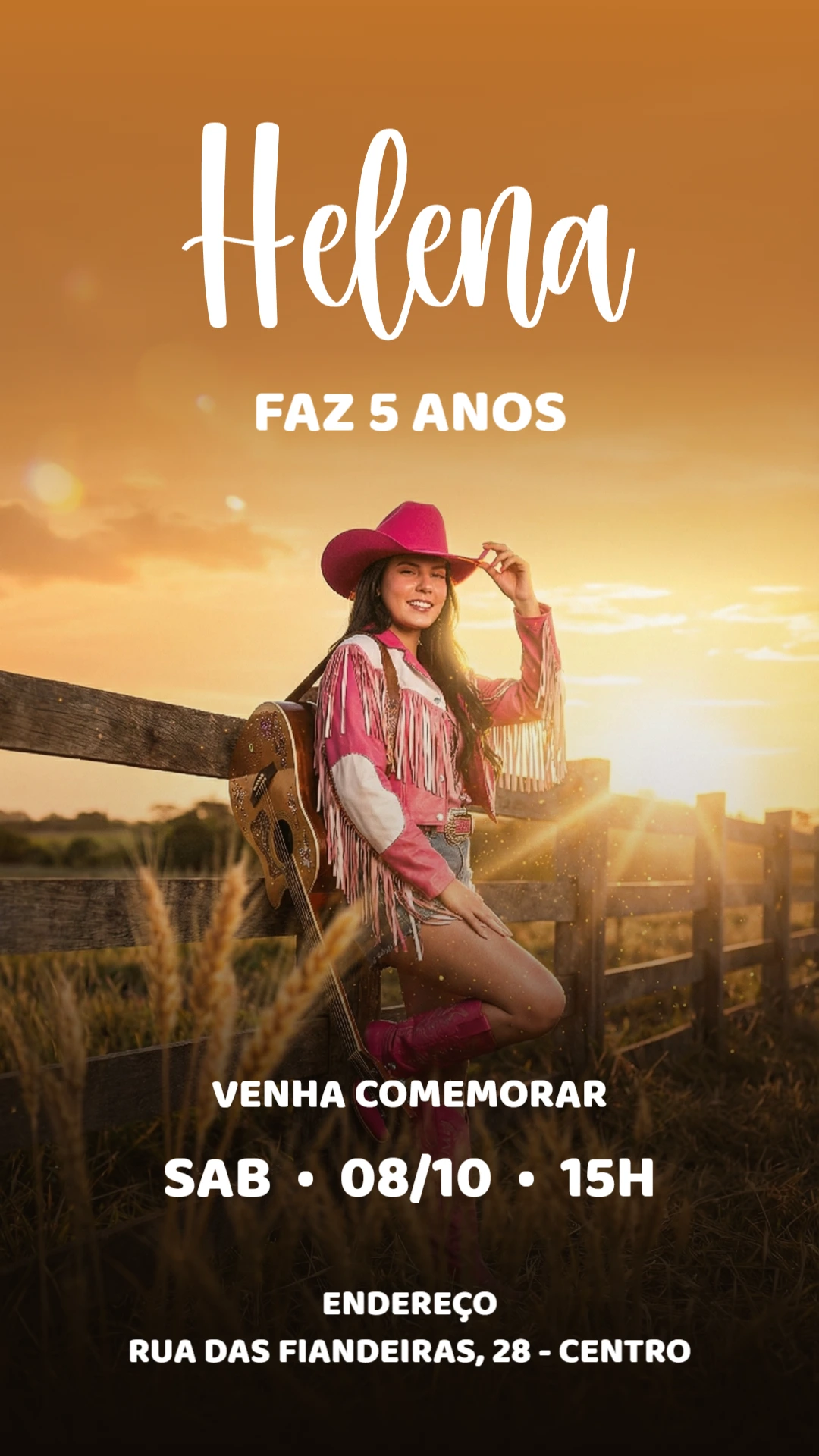 Convite de Aniversário Country com Foto Editável