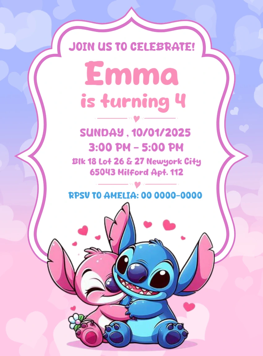 Stitch and Angel Birthday Invitation to Edit Online