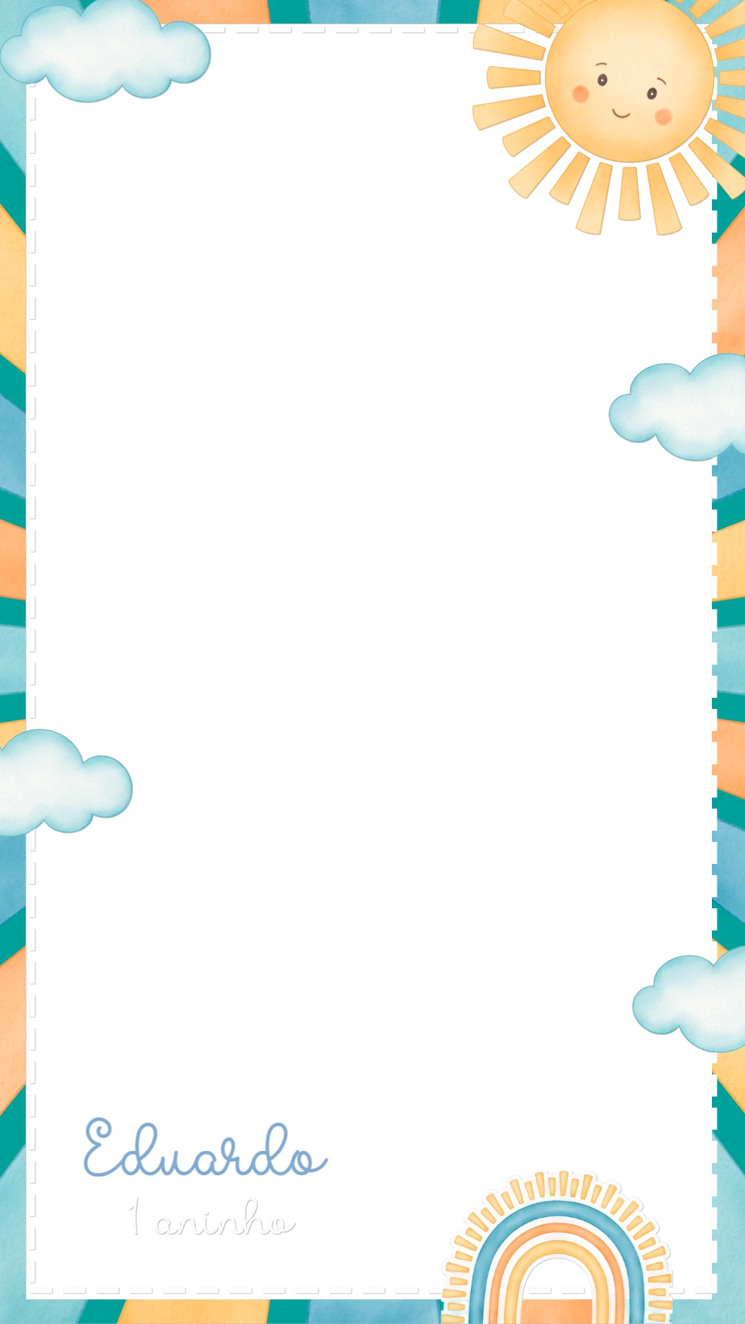Moldura Stories Aniversário Sol e Arco-íris para Editar