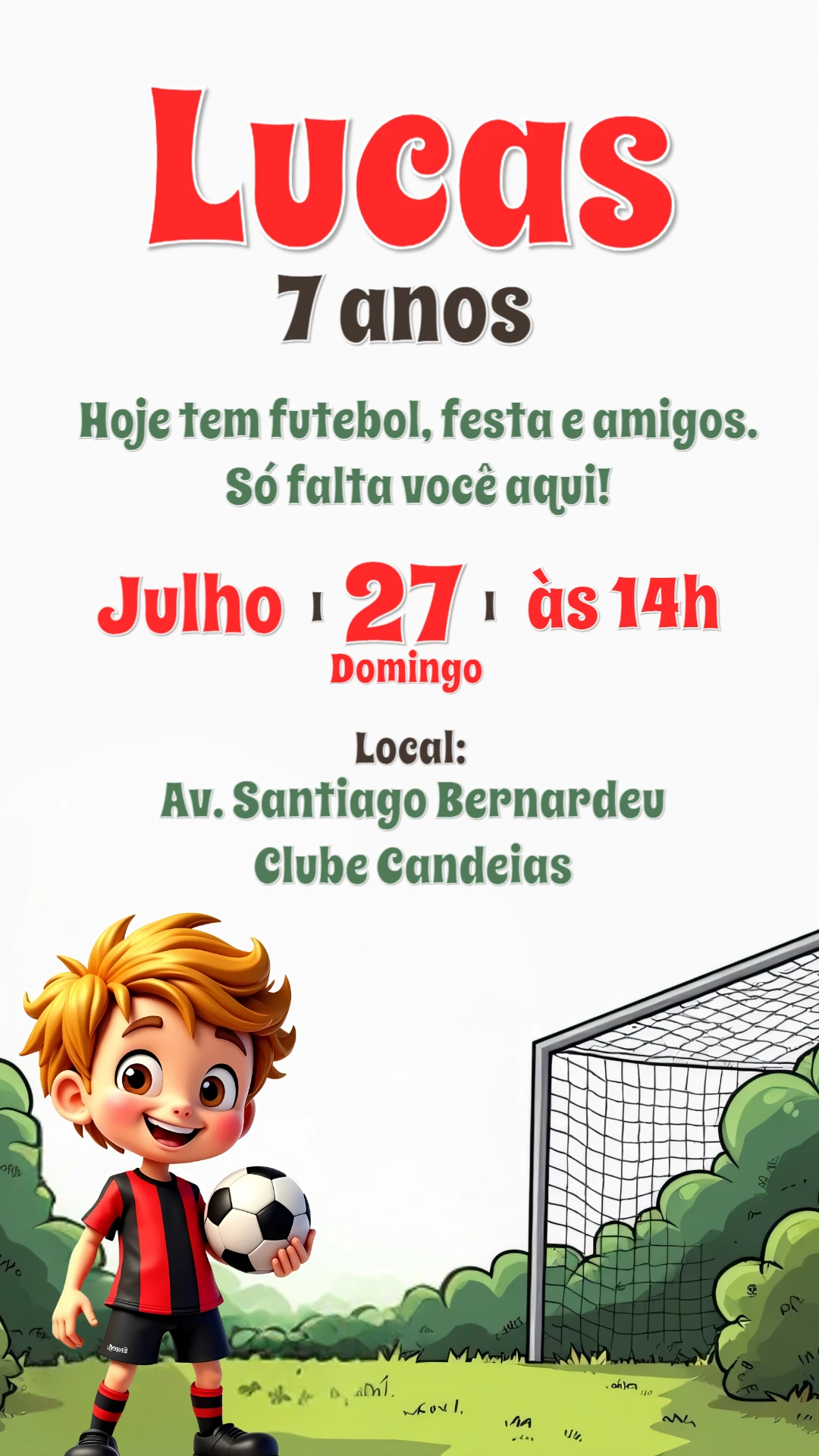 Convite de Aniversário Futebol Editável para Menino