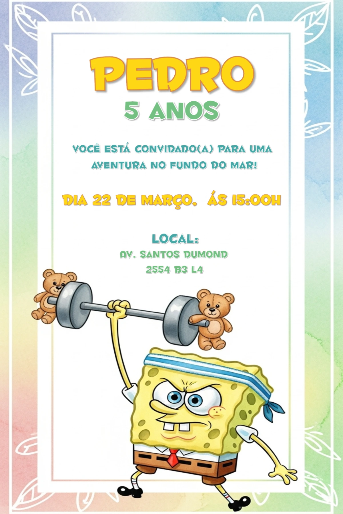 Convite Aniversário Bob Esponja Forte para Editar Online
