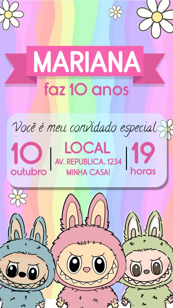 Convite de Aniversário Tema Labubu Editável Online