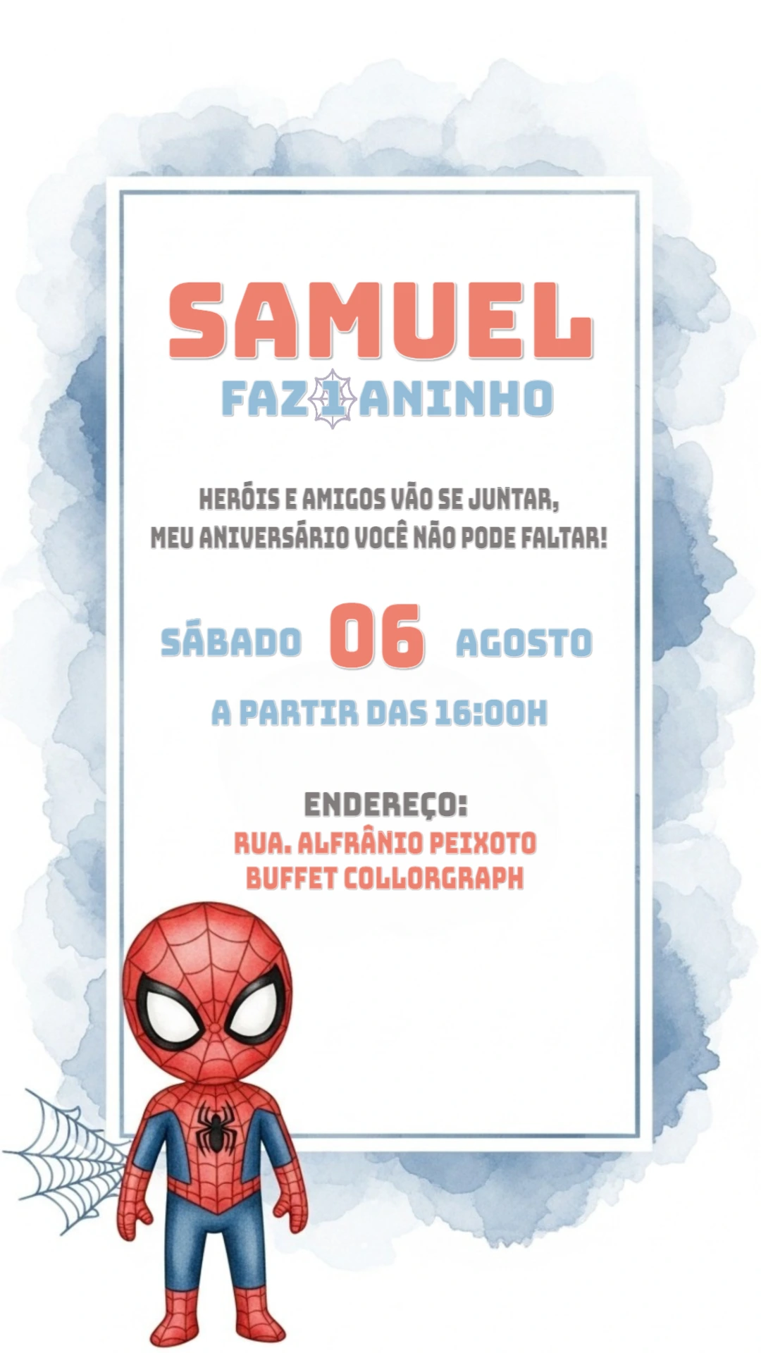 Convite Aniversário Homem Aranha para Editar Online