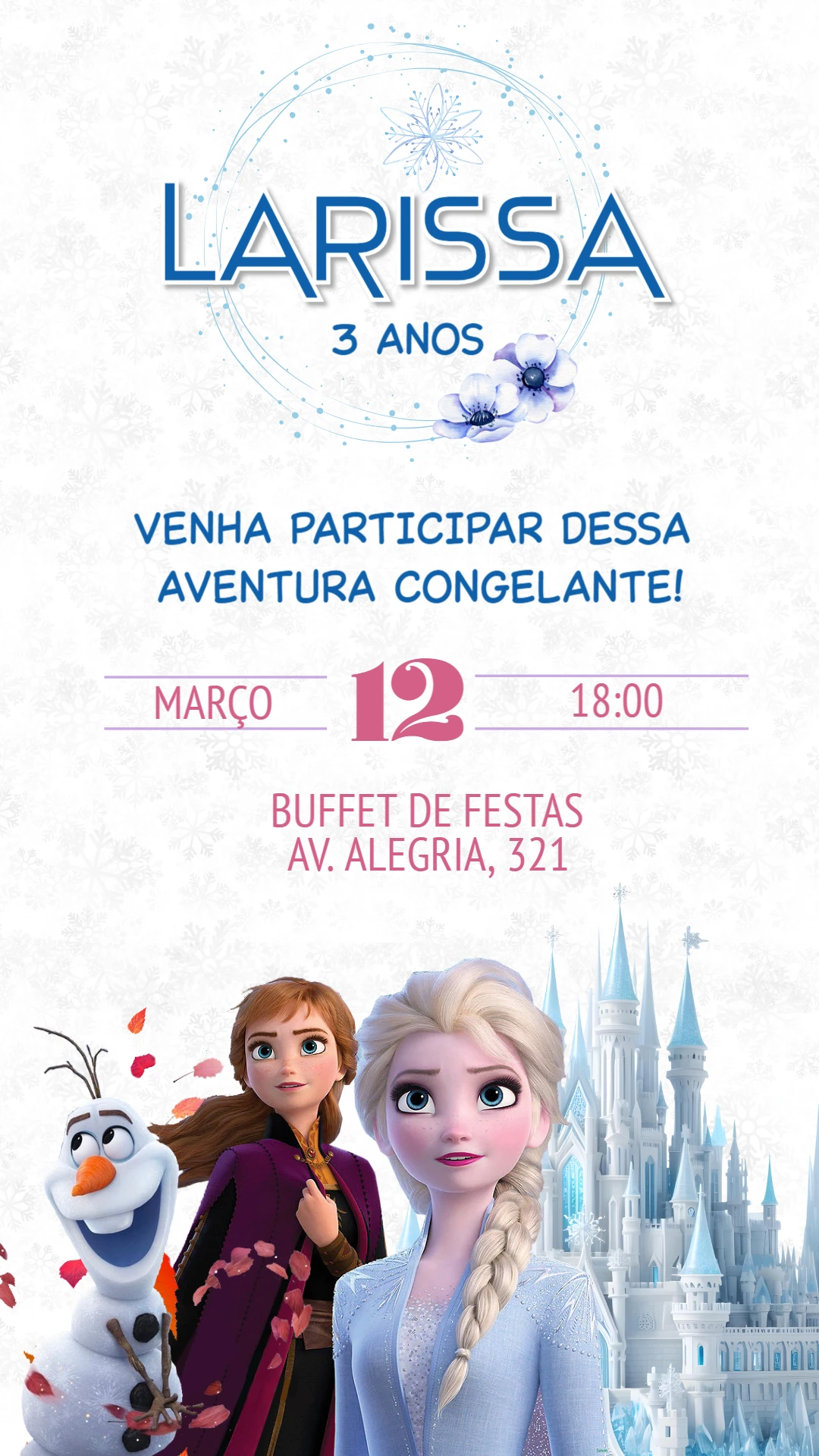 Convite Aniversário Frozen com Elsa e Anna para Editar Online