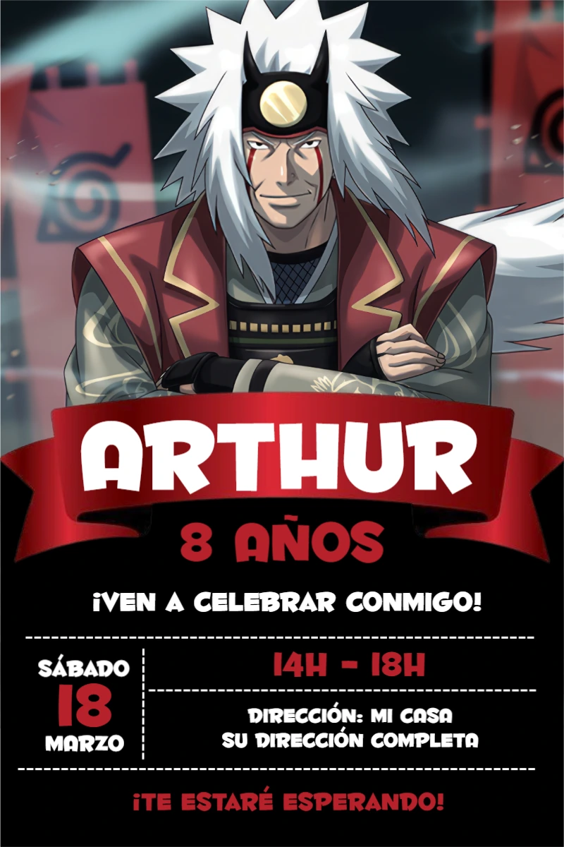 Invitación de Cumpleaños de Jiraiya para Editar Online