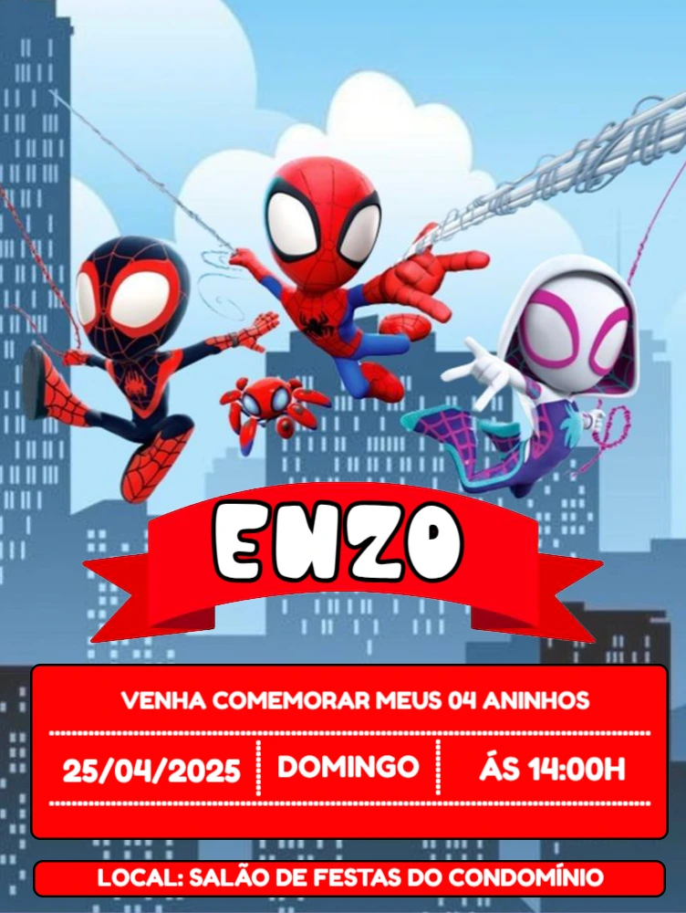 Convite Aniversário Spidey e Seus Amigos para Editar Online