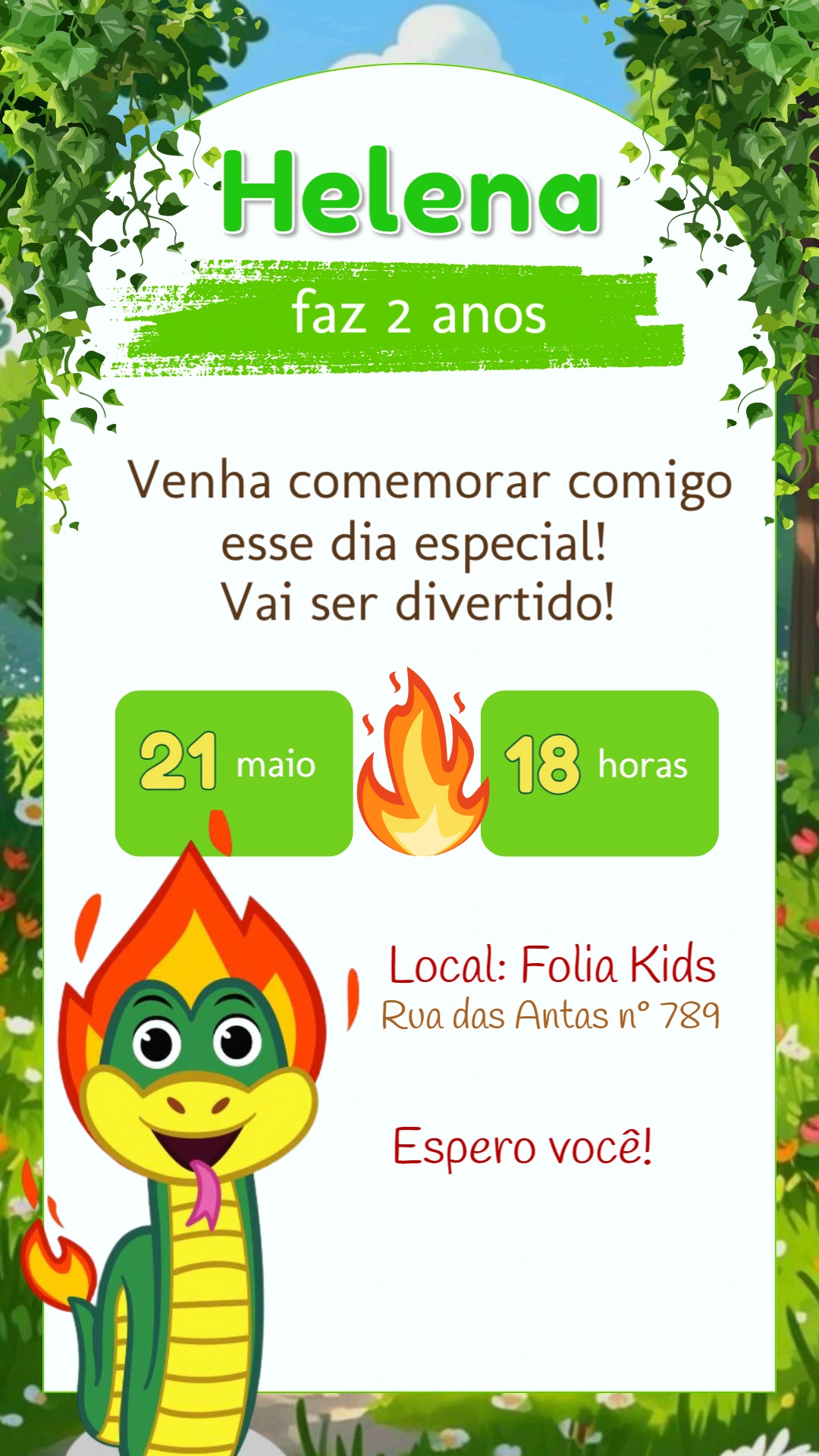 Convite Aniversário Folclore com Boitatá para Editar Online