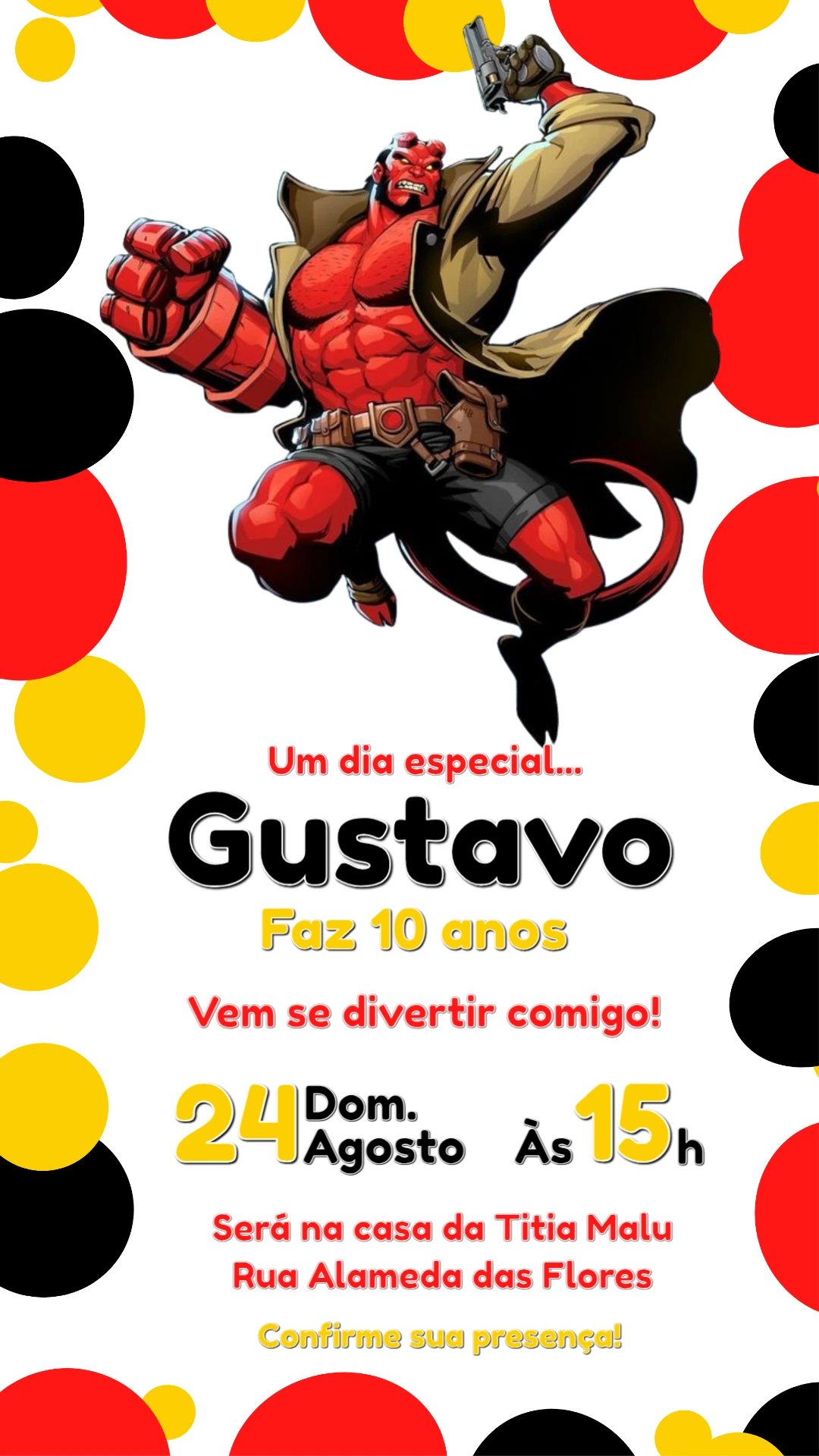 Modelo de Convite Hellboy para Aniversário Infantil Editável