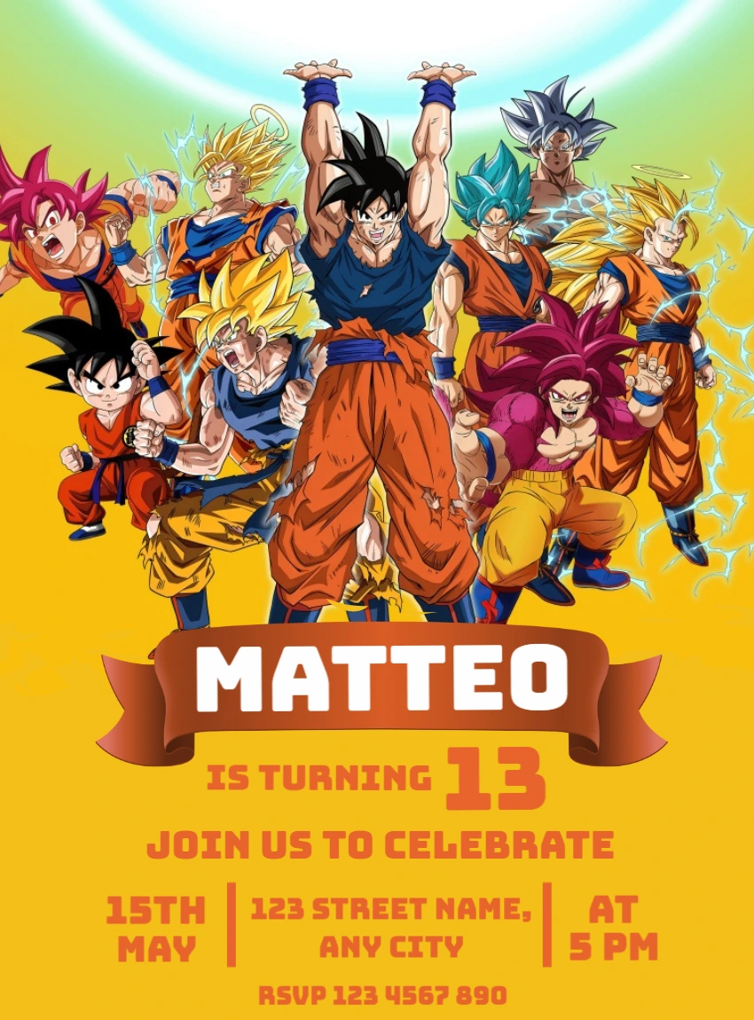 Dragon Ball Z Birthday Invitation Template to Edit Online
