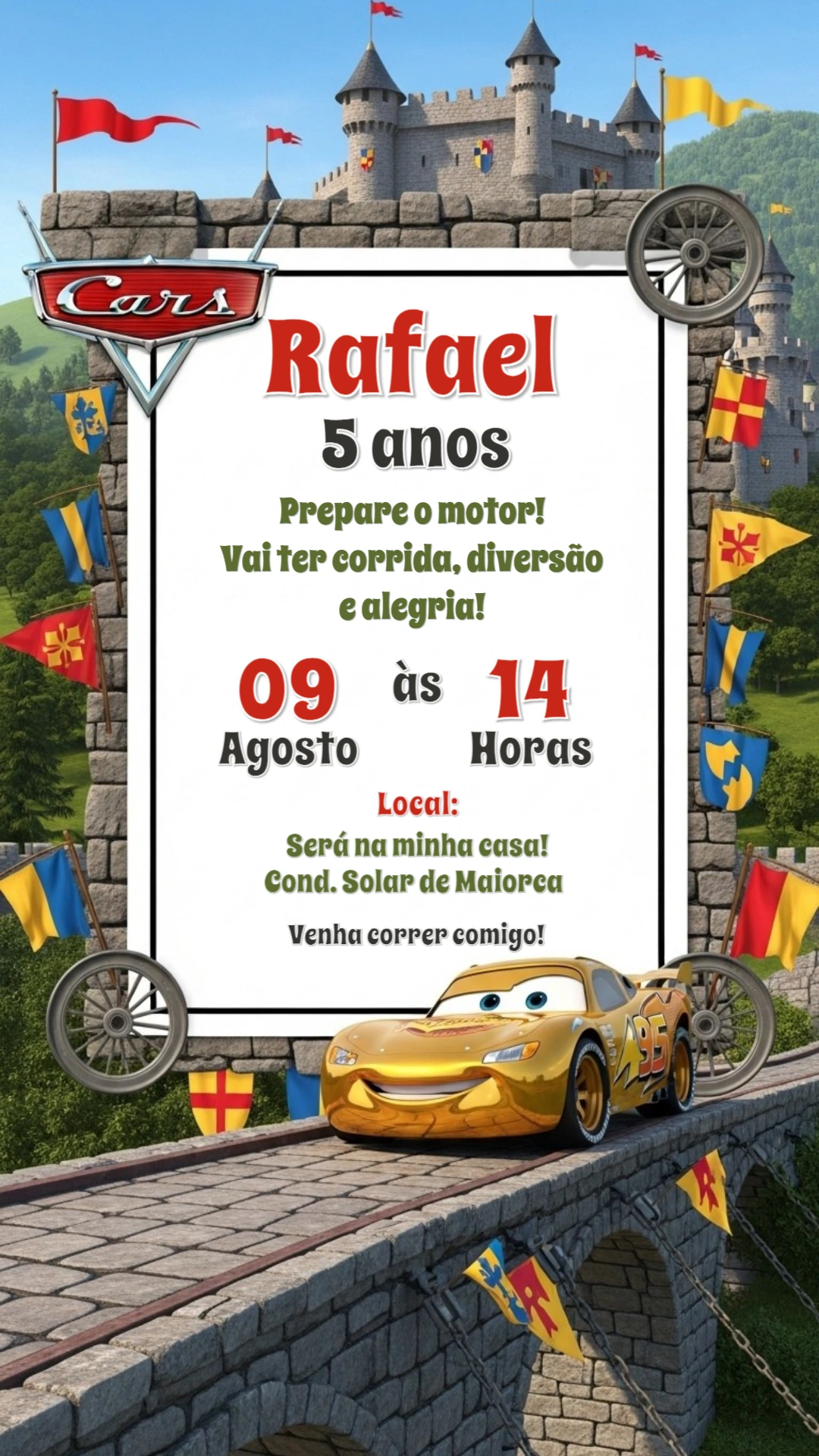 Convite de Aniversário Carros Medieval para Editar Online