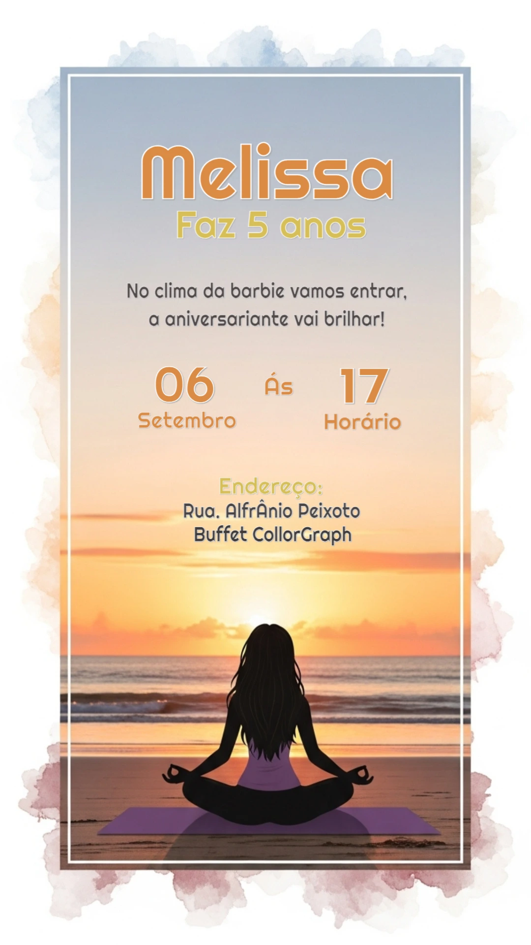 Convite de Aniversário Meditação na Praia para Editar Online