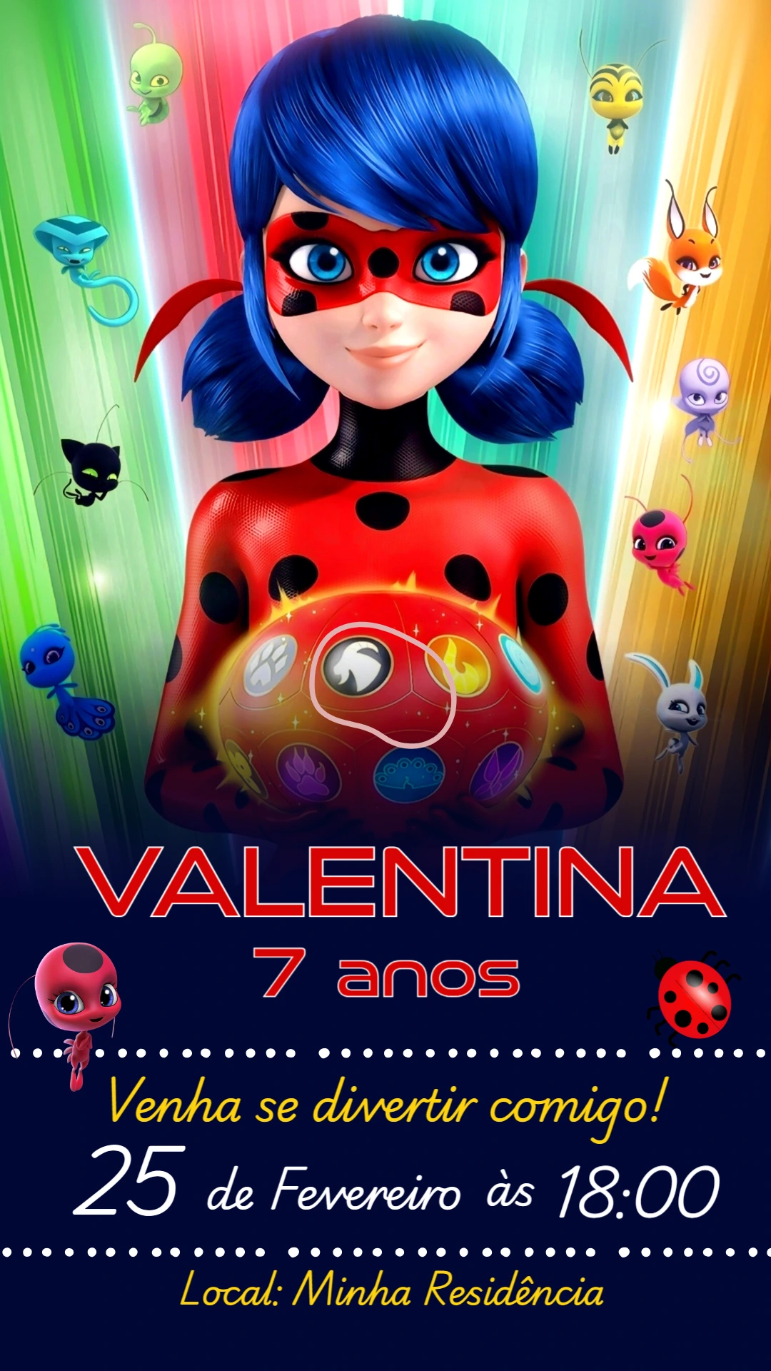 Convite de Aniversário Ladybug Miraculous para Editar Online