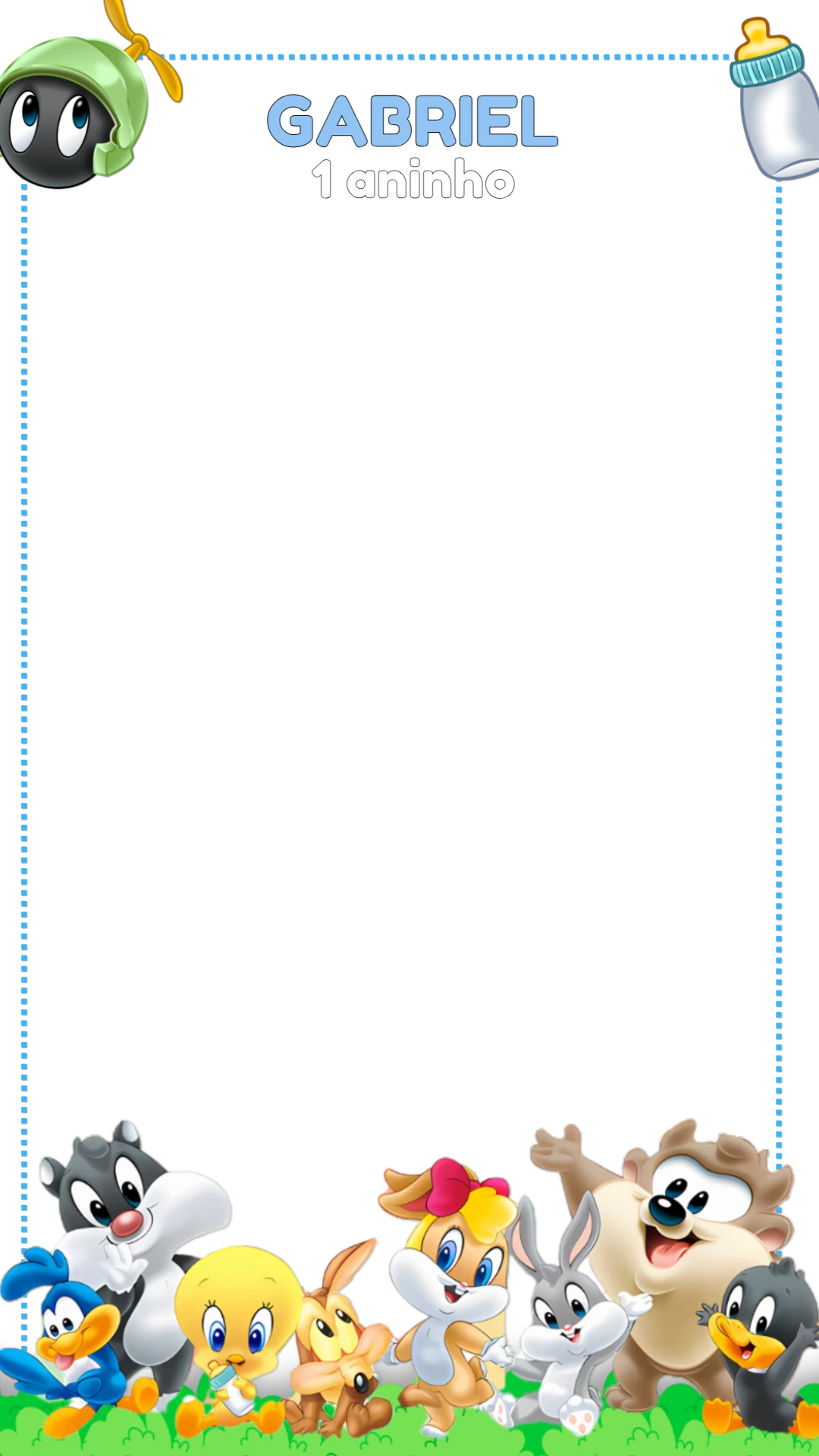 Moldura Aniversário Baby Looney Tunes Azul para Editar Online