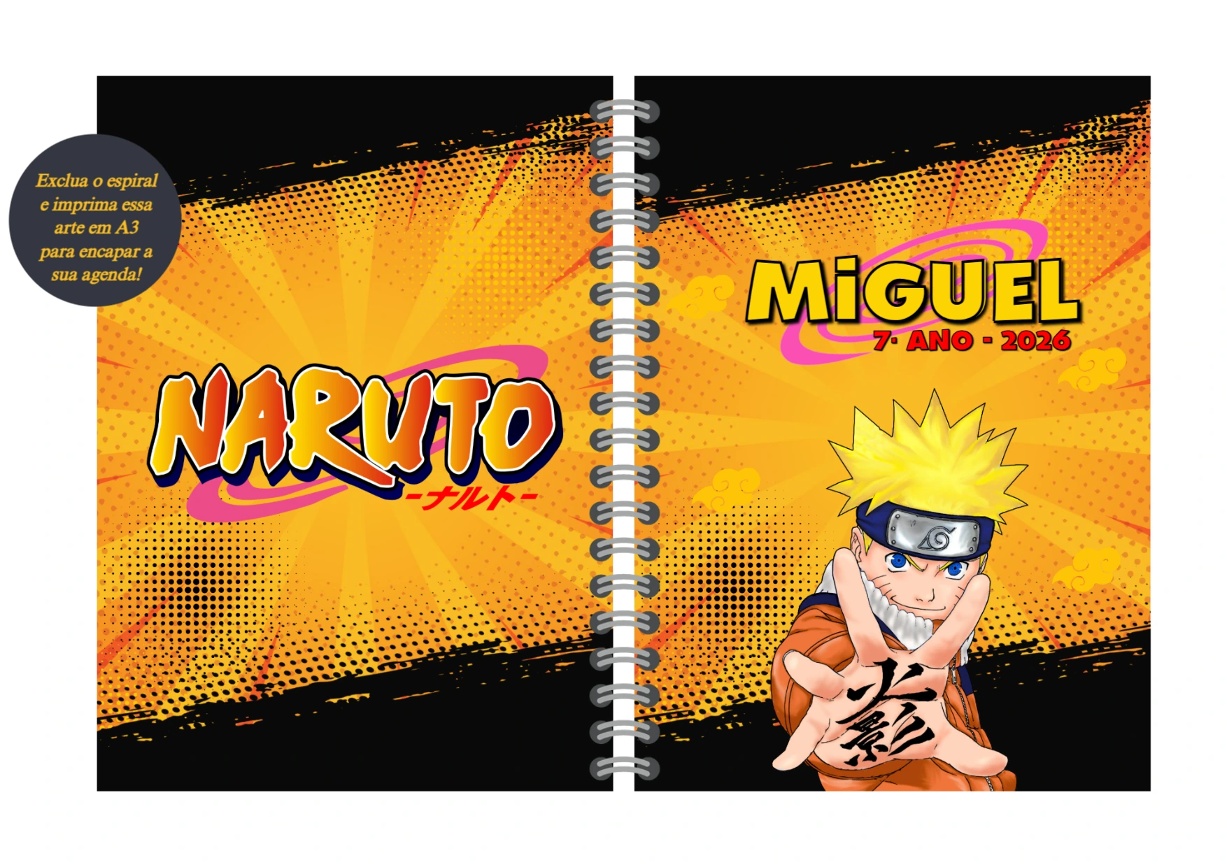 Capa de Agenda Escolar Naruto Editável para Imprimir