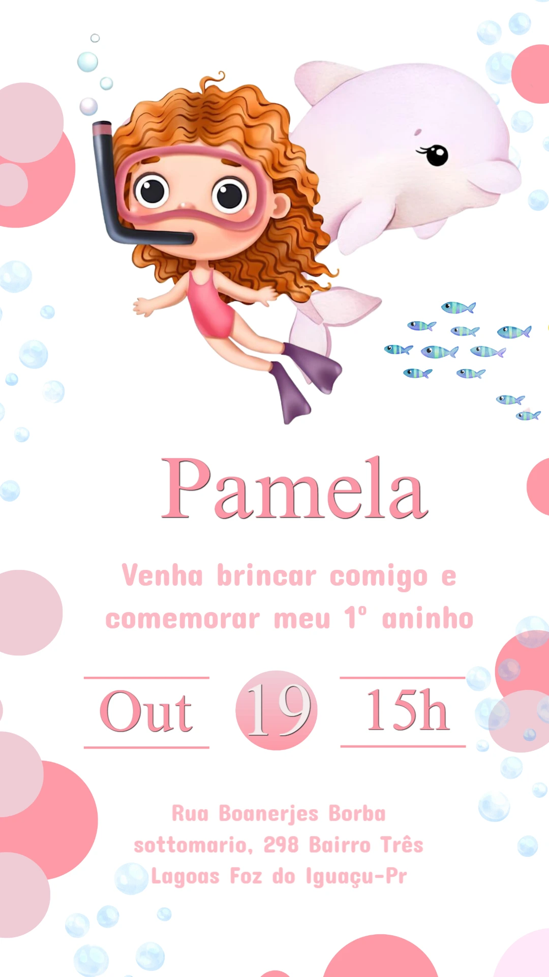 Convite Aniversário Fundo do Mar Menina para Editar Online