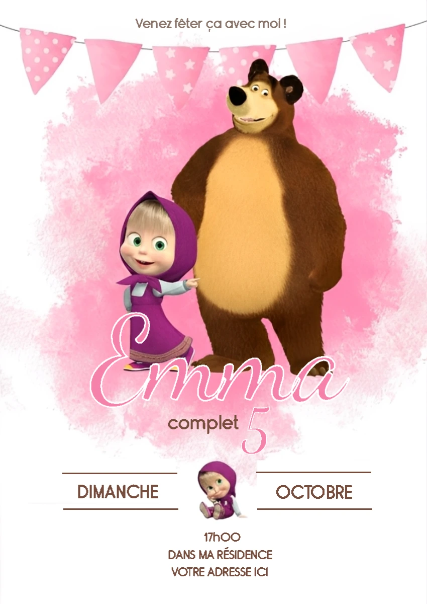 Invitation Anniversaire Masha et Michka à Modifier en Ligne