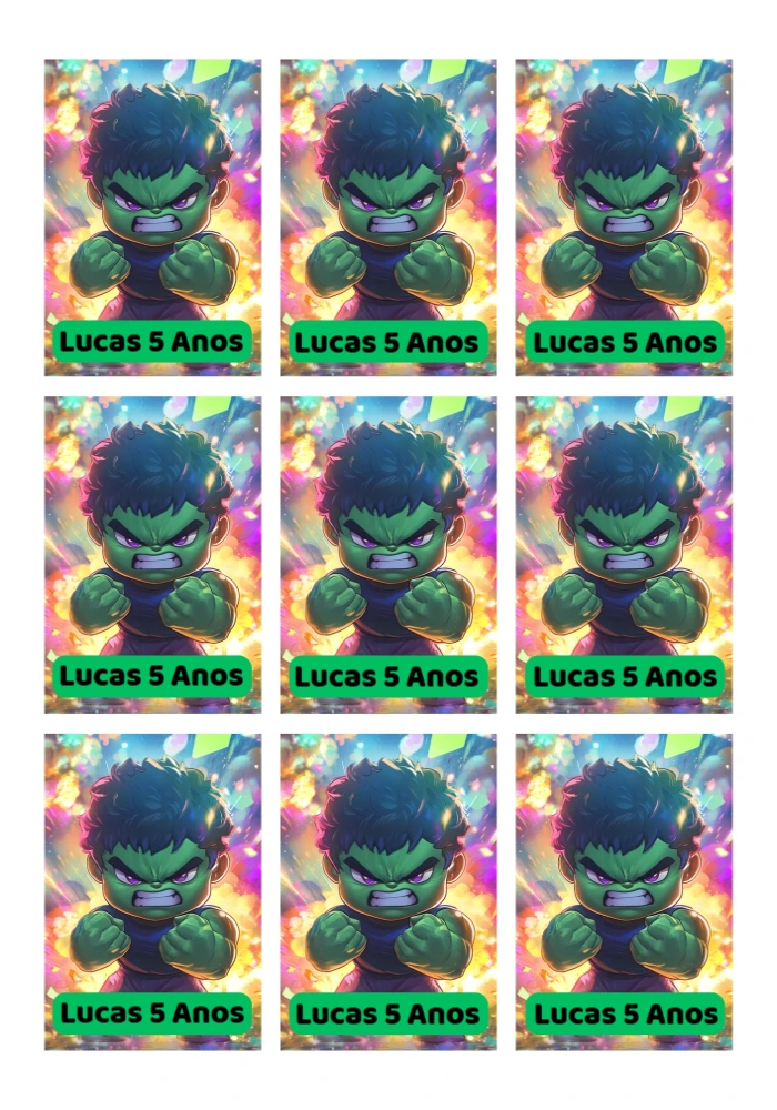 Tag de Aniversário Hulk Editável para Imprimir e Enviar