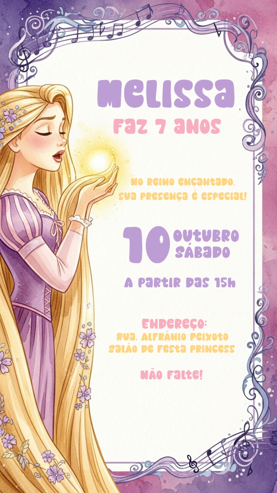 Convite de Aniversário Rapunzel Enrolados para Editar Online