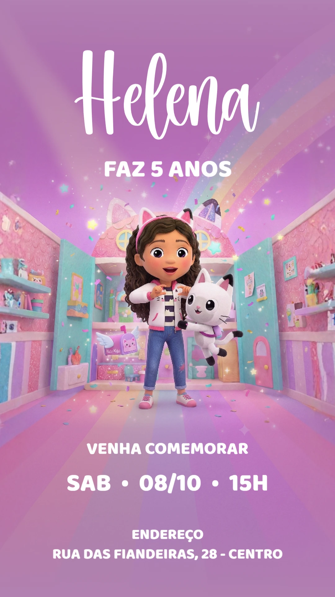 Convite Digital Infantil A Casa Mágica da Gabby para Editar