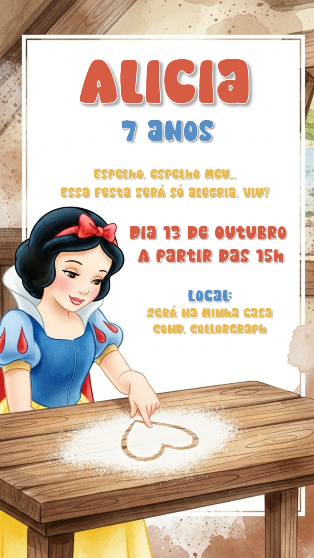 Convite de Aniversário Branca de Neve para Editar Online