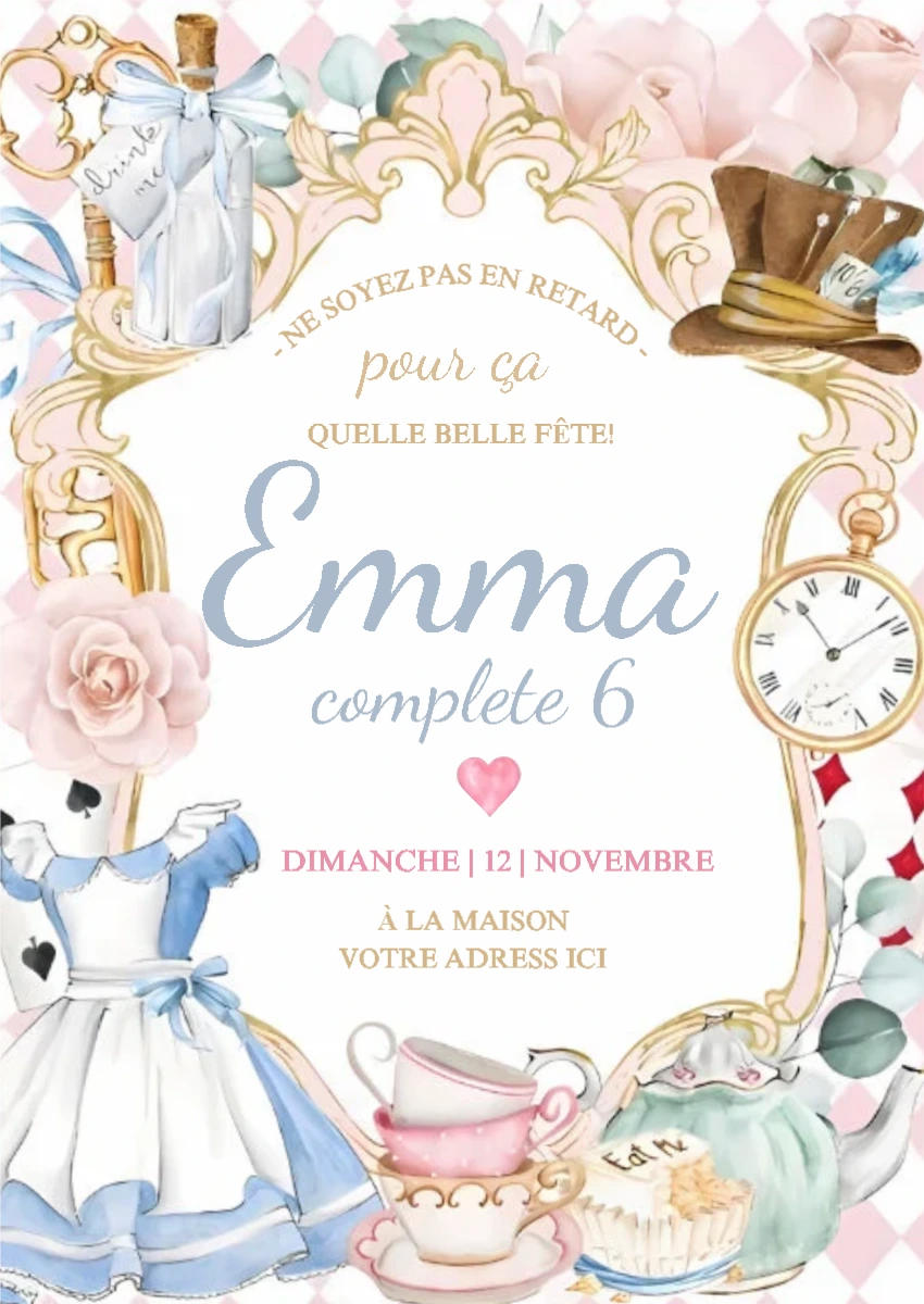 Invitation Anniversaire Alice au pays des merveilles à Éditer