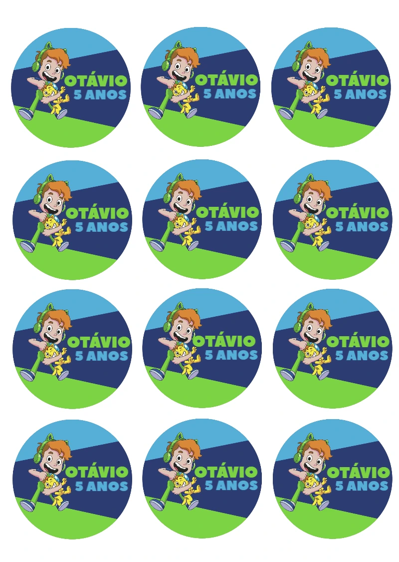 Adesivo de Aniversário Gato Galáctico para Editar e Imprimir