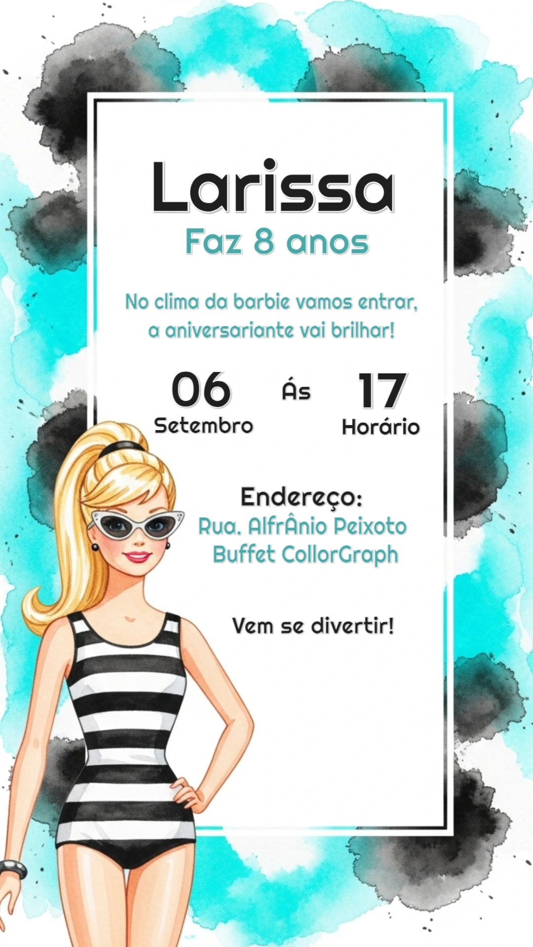Convite Aniversário Barbie Clássica para Editar Online