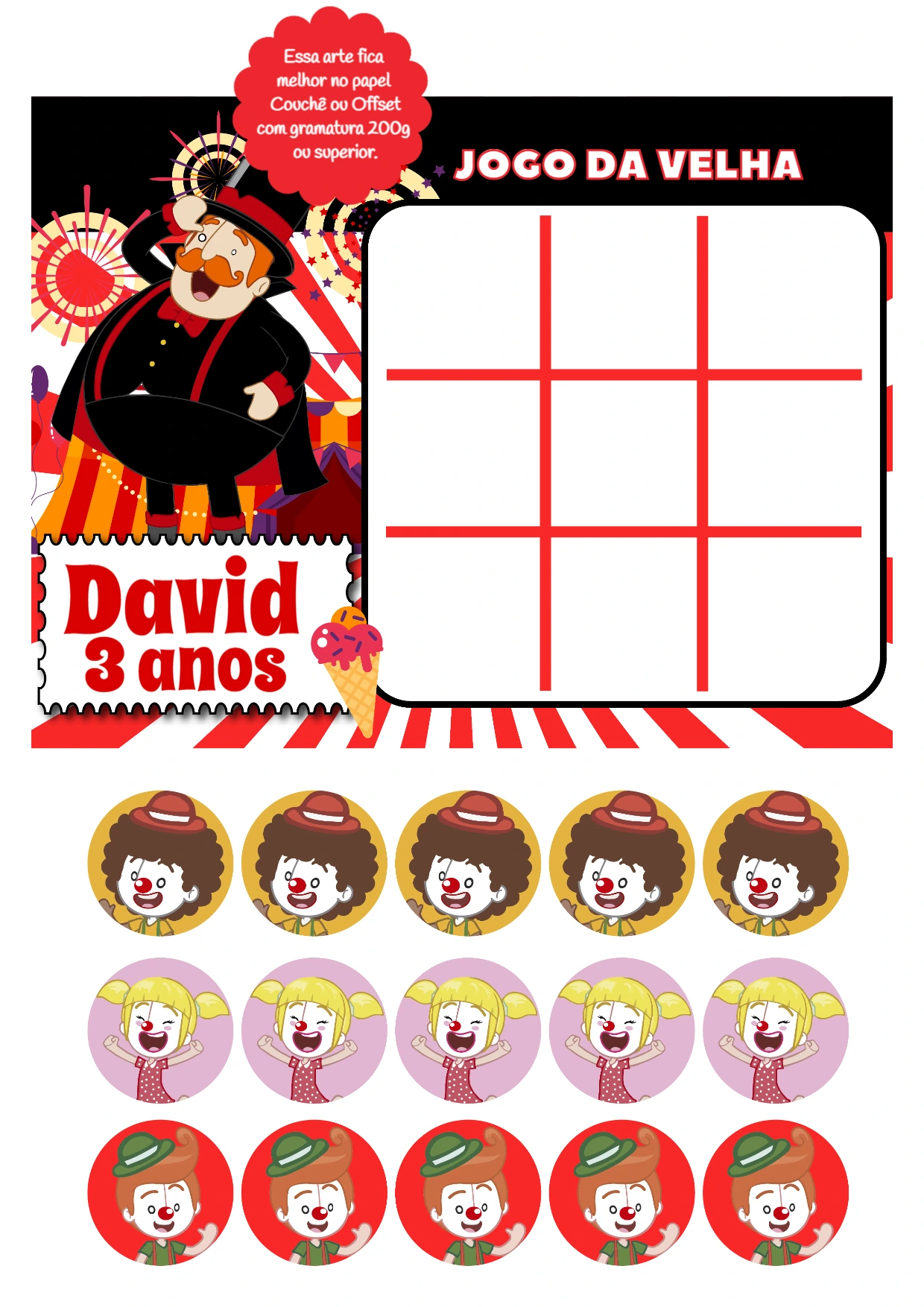 Jogo da Velha Circo do Bita: Lembrancinha Editável Online