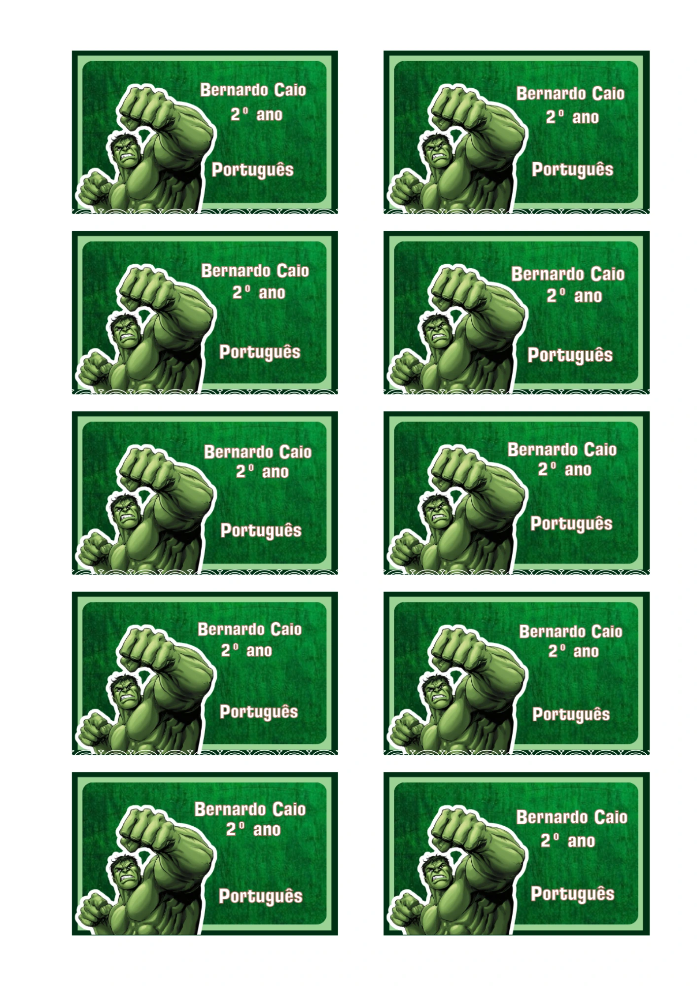 Etiqueta Escolar Hulk Verde para Editar e Imprimir