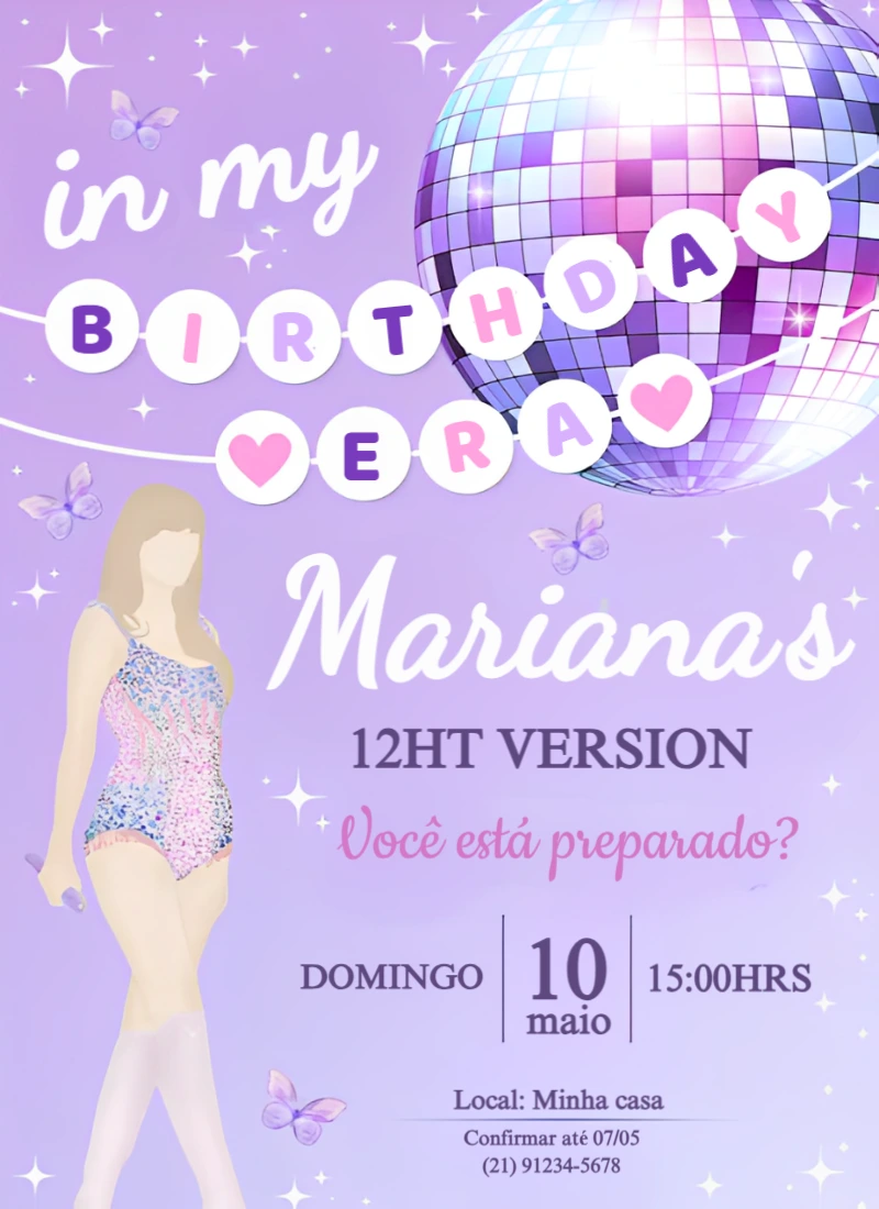 Convite de Aniversário Taylor Swift The Eras Tour para Editar