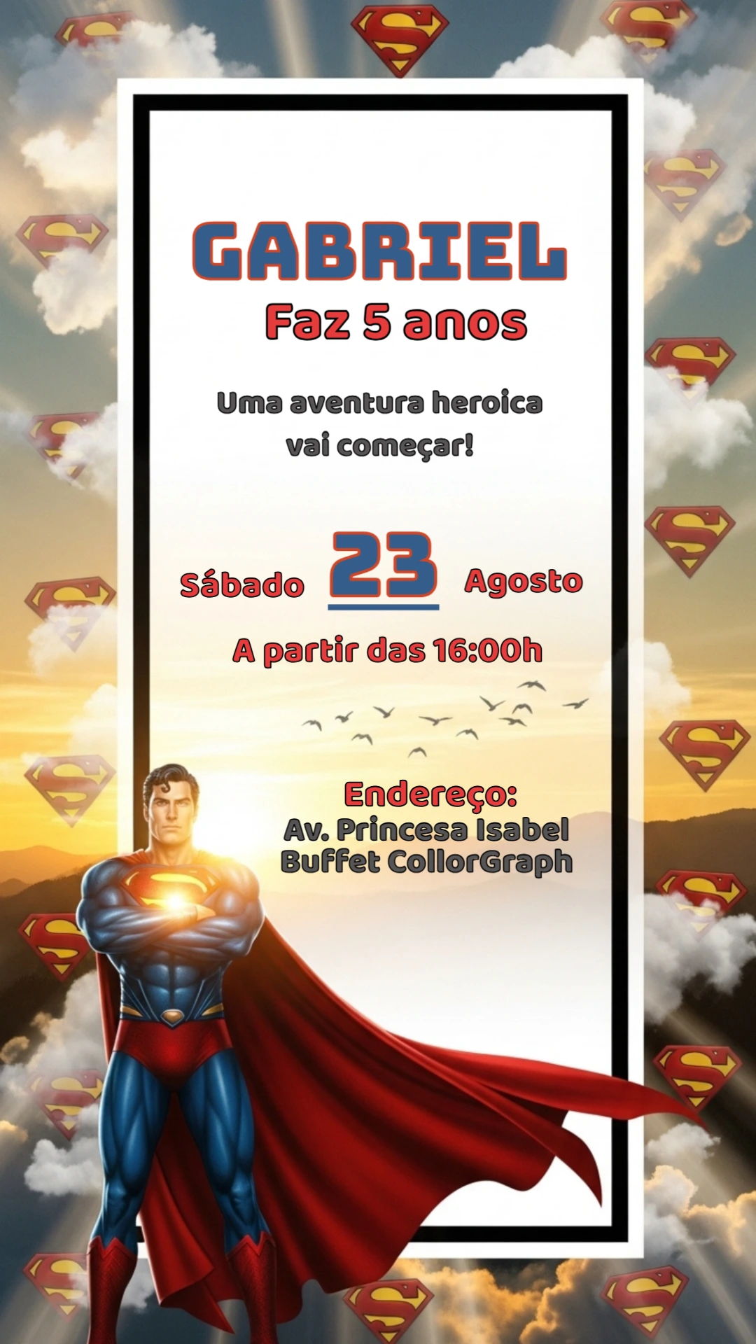 Convite de Aniversário Superman para Editar Online Grátis