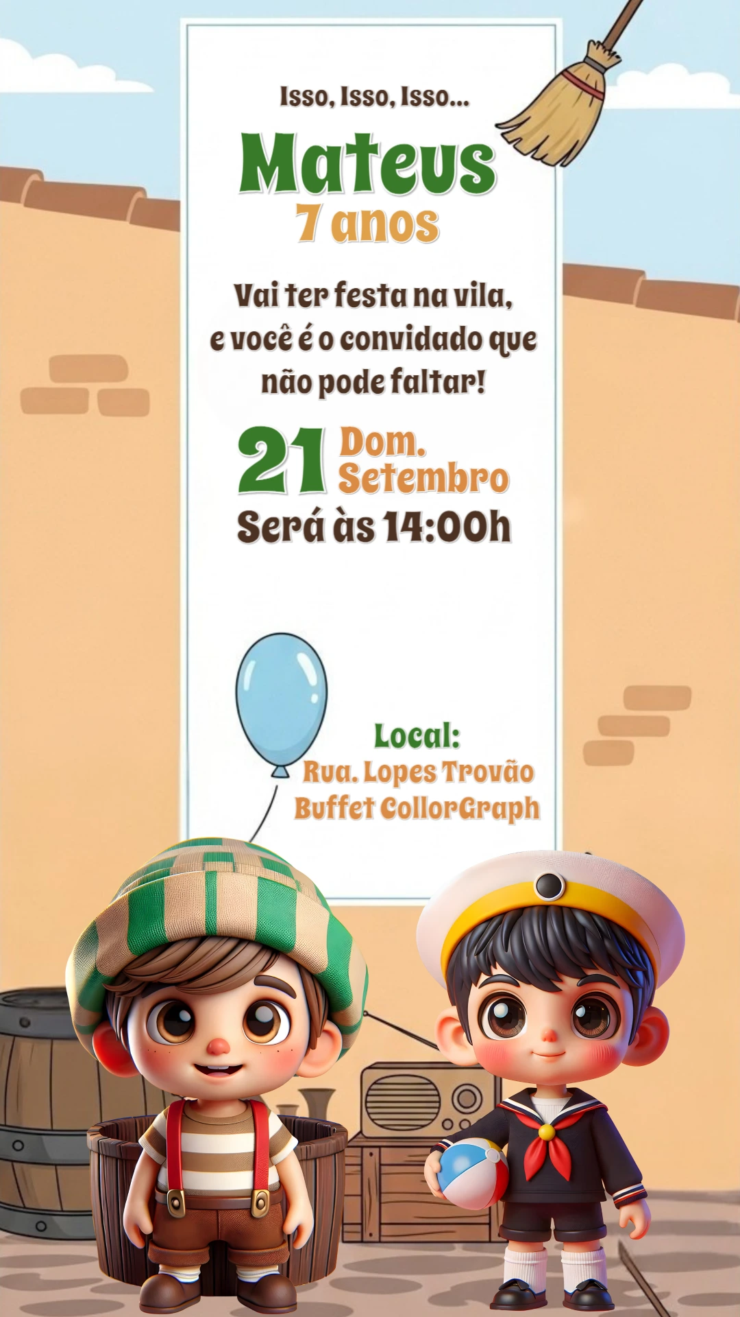 Convite Aniversário Chaves Editável para Imprimir
